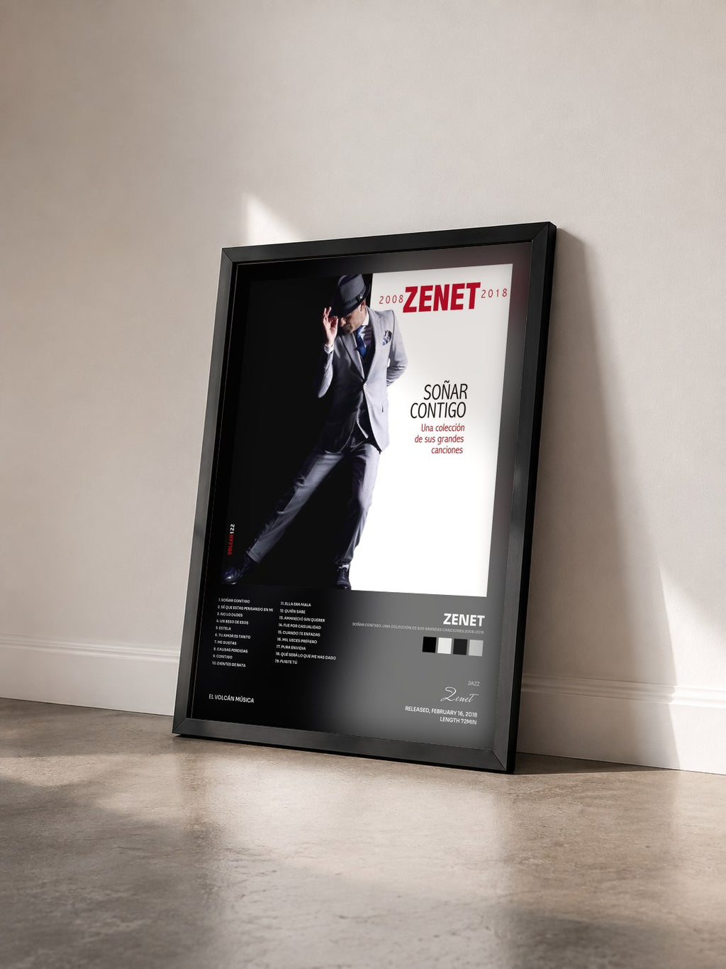 #noir Tableau de l'album Soñar Contigo. Una Colección de Sus Grandes Canciones 2008-2018 de Zenet vu de trois quarts, cadre noir