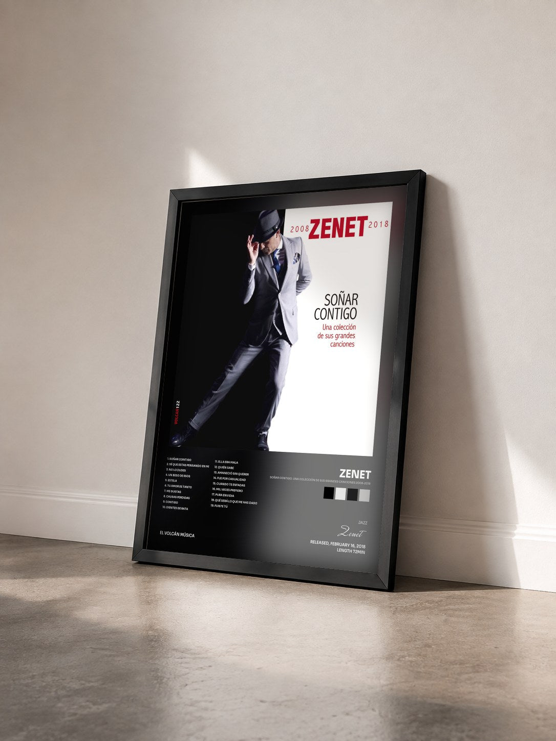 #noir Tableau de l'album Soñar Contigo. Una Colección de Sus Grandes Canciones 2008-2018 de Zenet vu de trois quarts, cadre noir