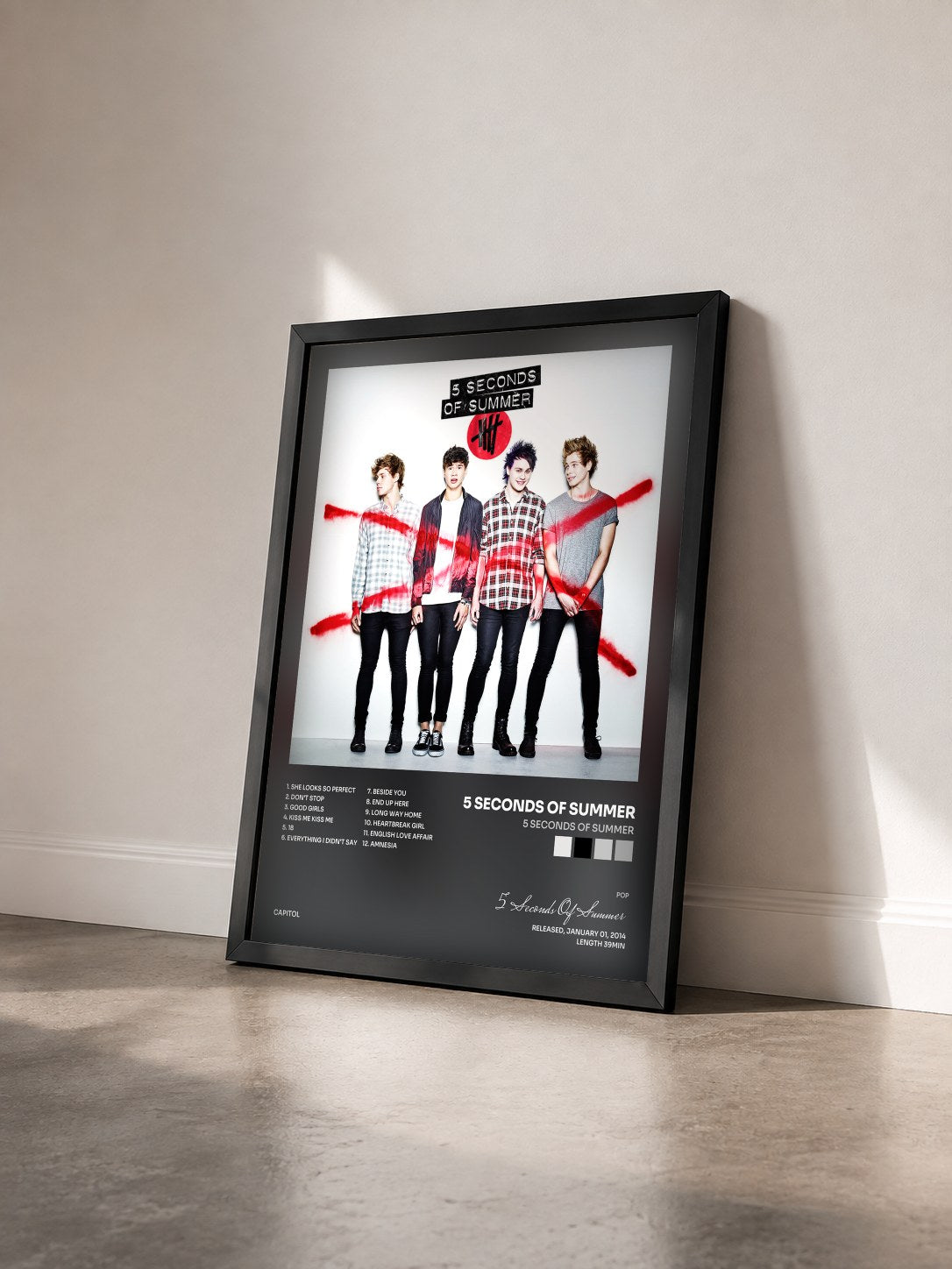 #noir Tableau de l'album 5 Seconds Of Summer de 5 Seconds Of Summer vu de trois quarts, cadre noir