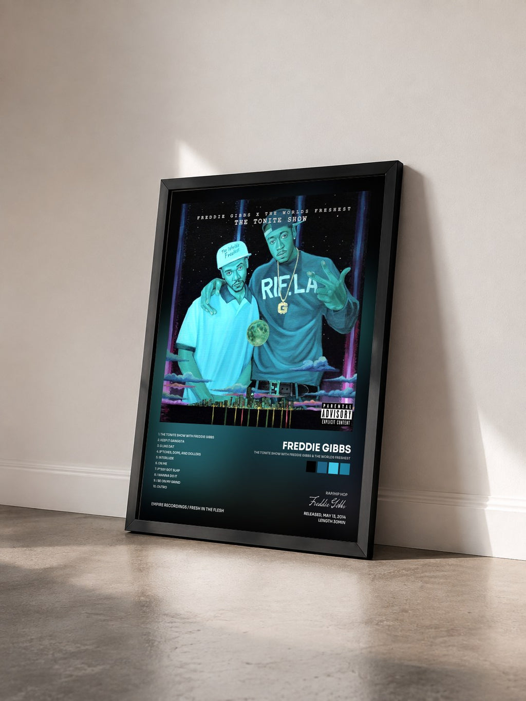 #noir The Tonite Show with Freddie Gibbs & The Worlds Freshest di Freddie Gibbs in stampa incorniciata vista di tre quarti, cornice nera
