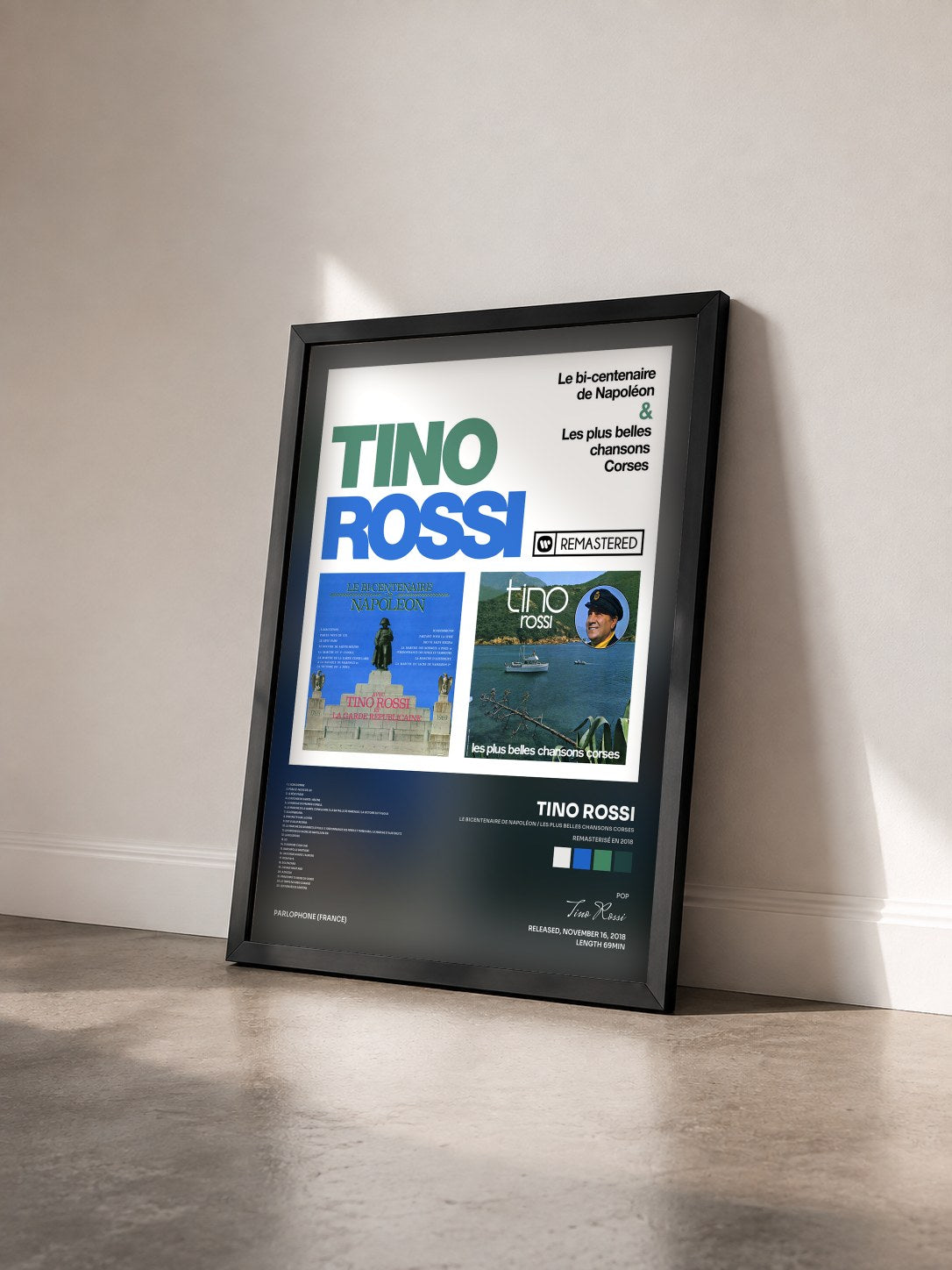 #noir Tableau de l'album Le bicentenaire de Napoléon / Les plus belles chansons corses (Remasterisé en 2018) de Tino Rossi vu de trois quarts, cadre noir