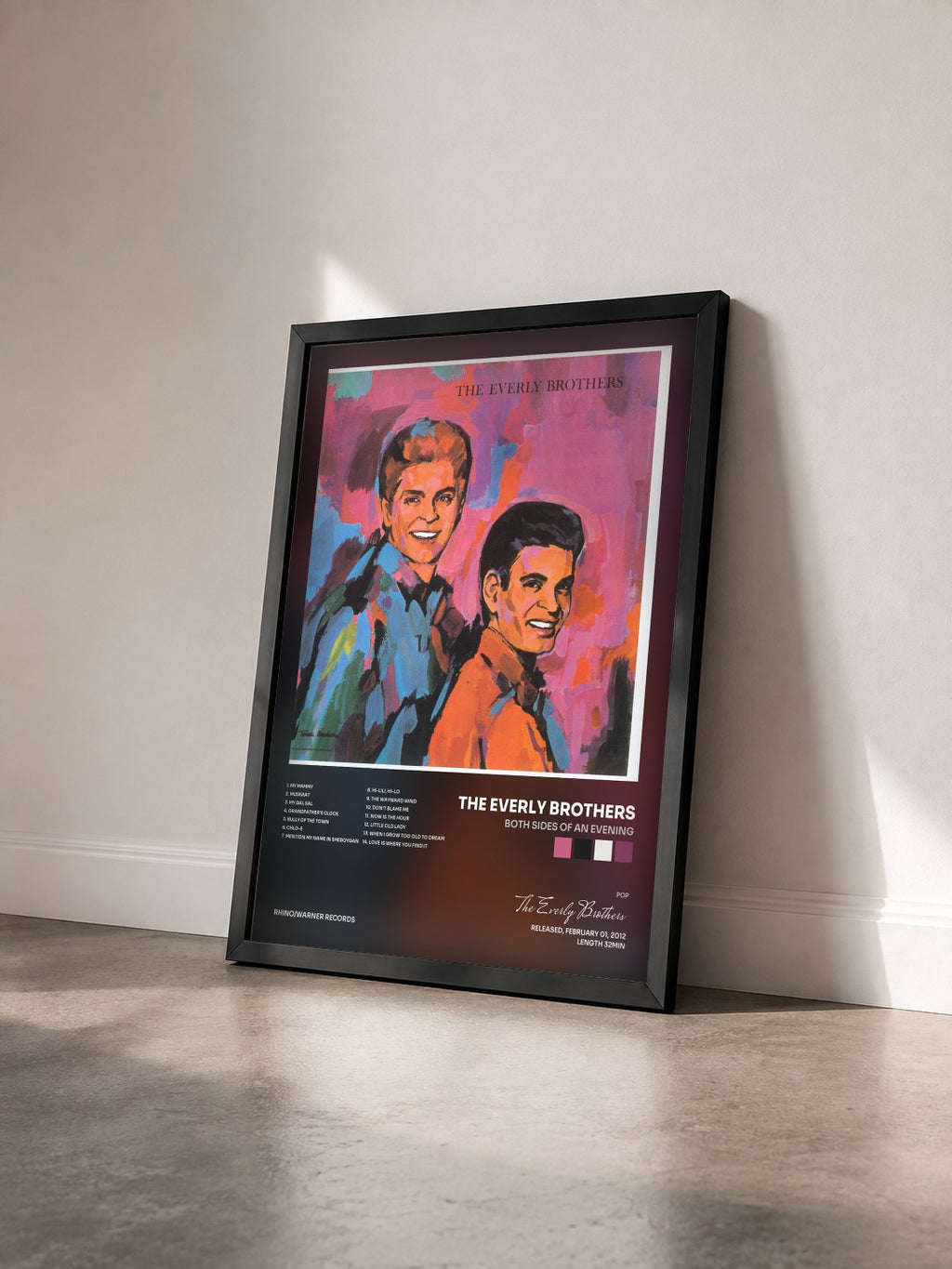 #noir Both Sides of an Evening von The Everly Brothers als gerahmter Kunstdruck von schräg gesehen, schwarzer Rahmen
