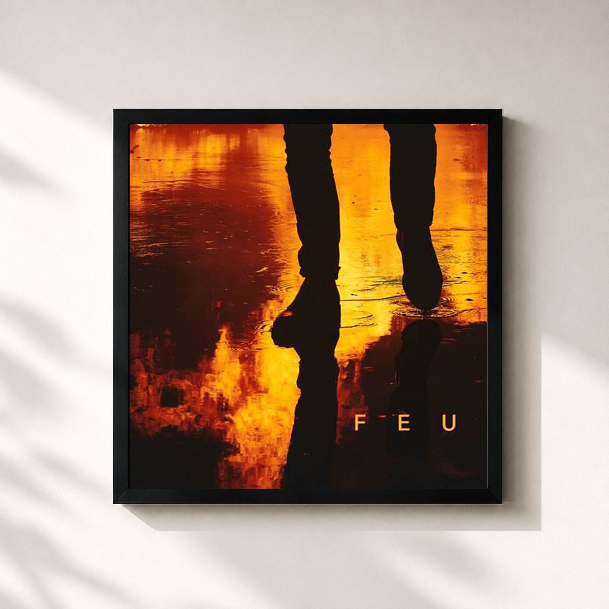 #noir Feu di Nekfeu in stampa quadrata incorniciata, cornice nera 32x32 cm