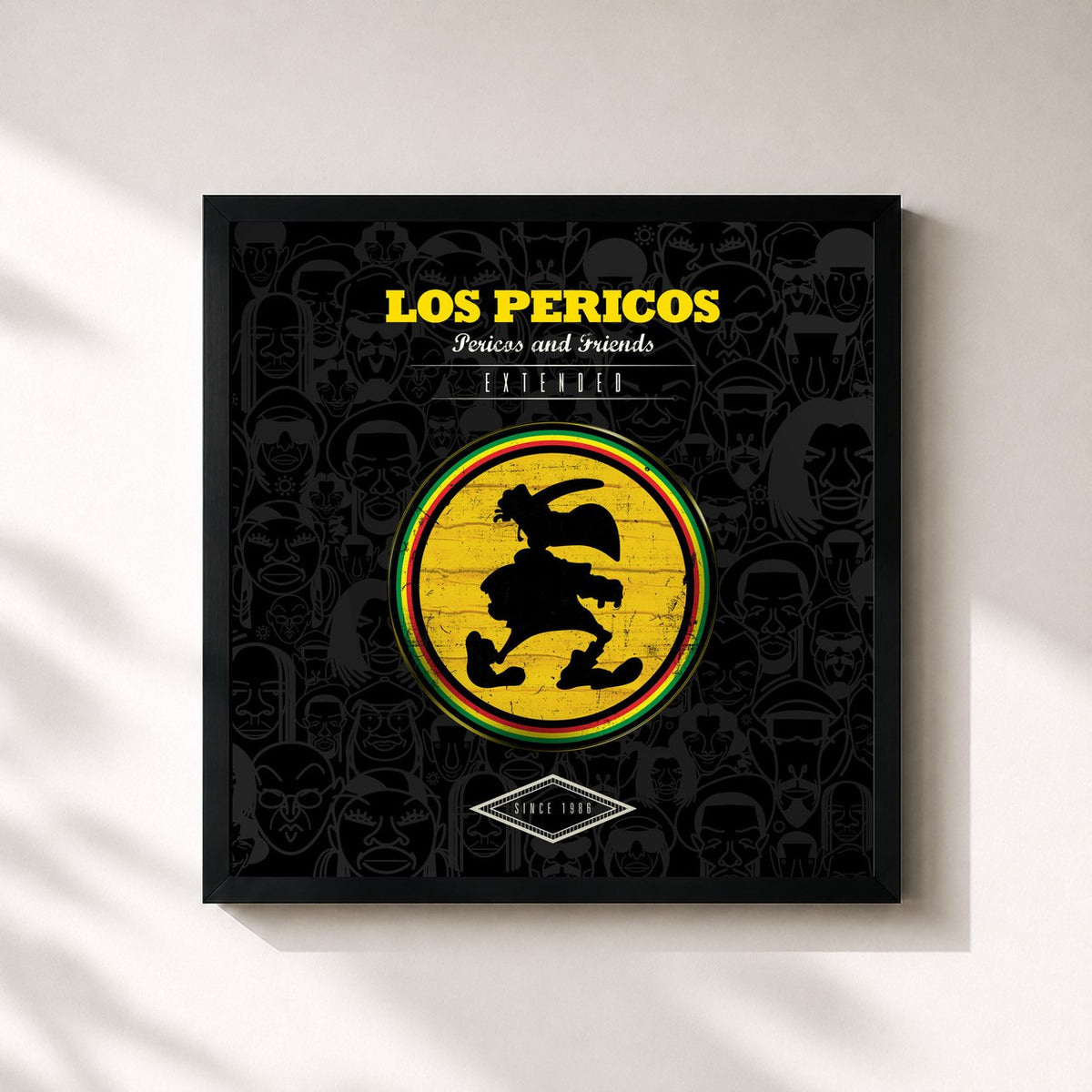#noir Tableau carré de l'album Pericos & Friends (Extended) de Los Pericos, cadre noir 32x32 cm