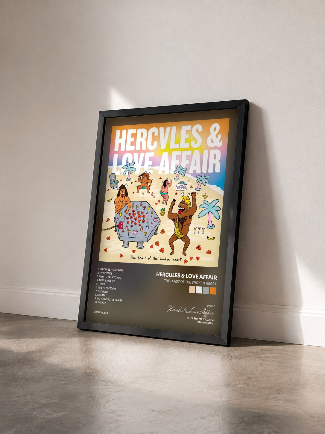 #noir Tableau de l'album The Feast of the Broken Heart de Hercules & Love Affair vu de trois quarts, cadre noir
