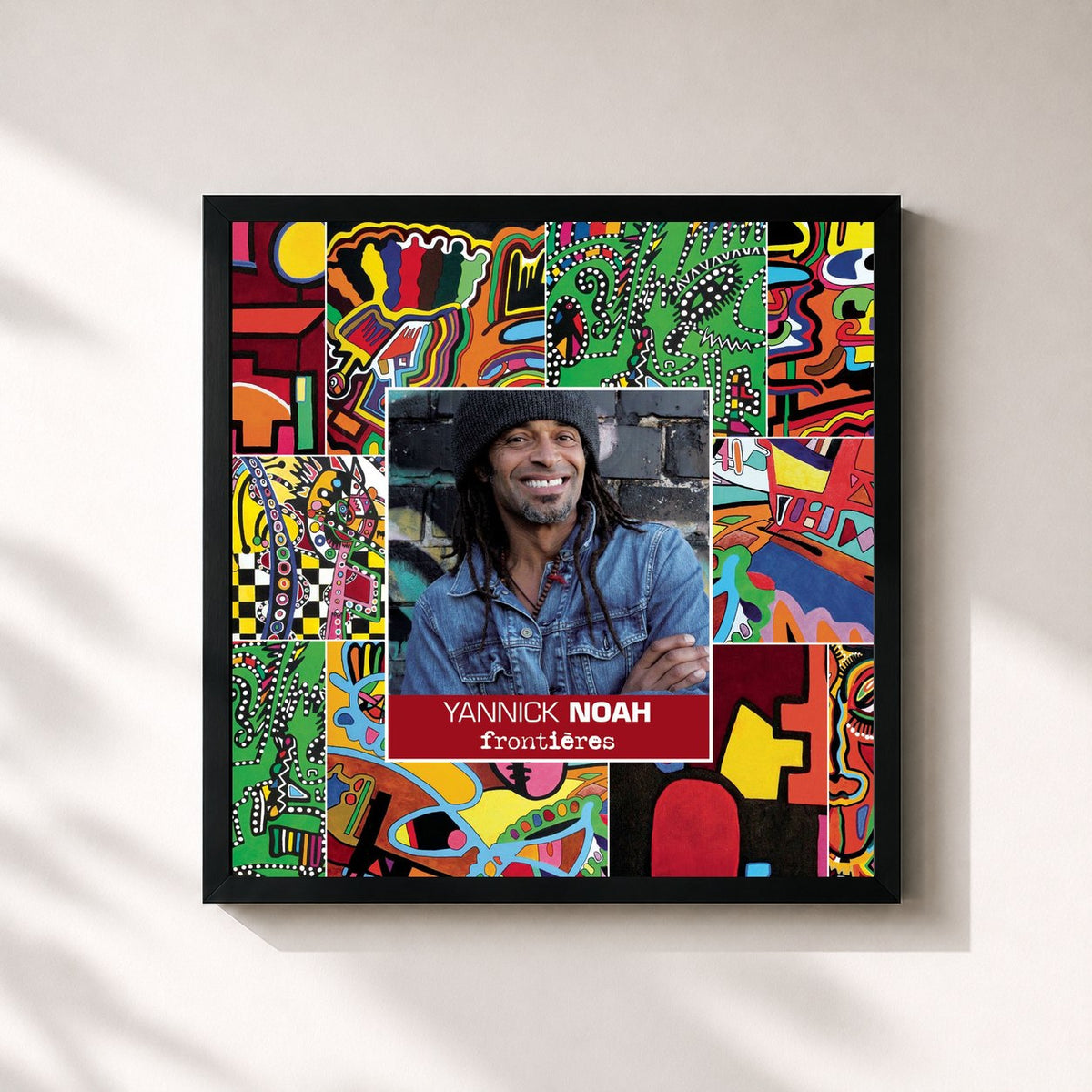 #noir Tableau carré de l'album Frontières de Yannick Noah, cadre noir 32x32 cm