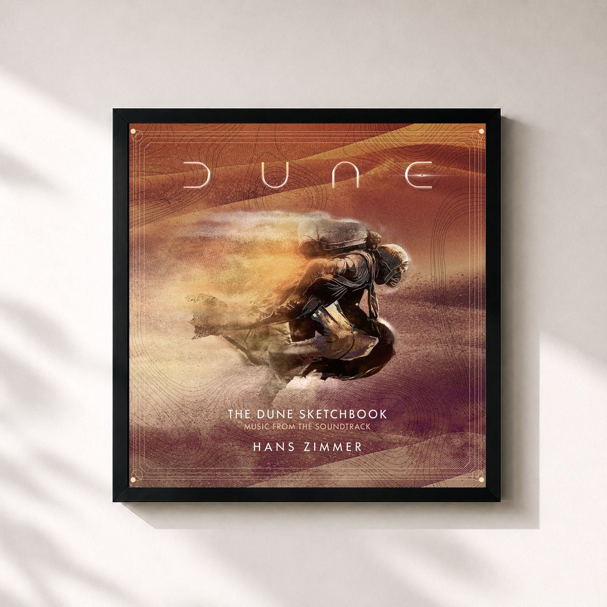 #noir Tableau carré de l'album The Dune Sketchbook (Music from the Soundtrack) de Hans Zimmer, cadre noir 32x32 cm