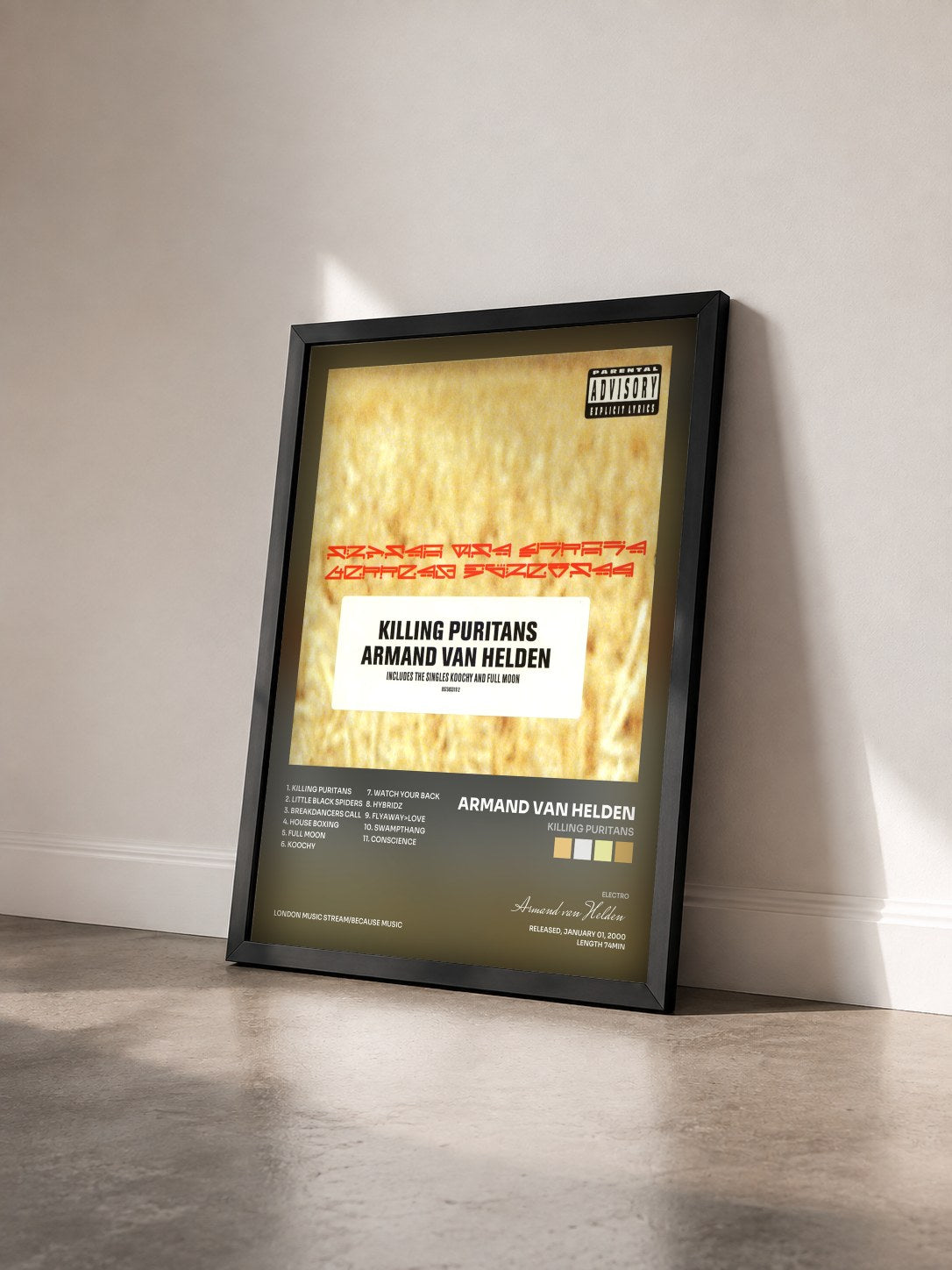 #noir Tableau de l'album Killing Puritans de Armand van Helden vu de trois quarts, cadre noir