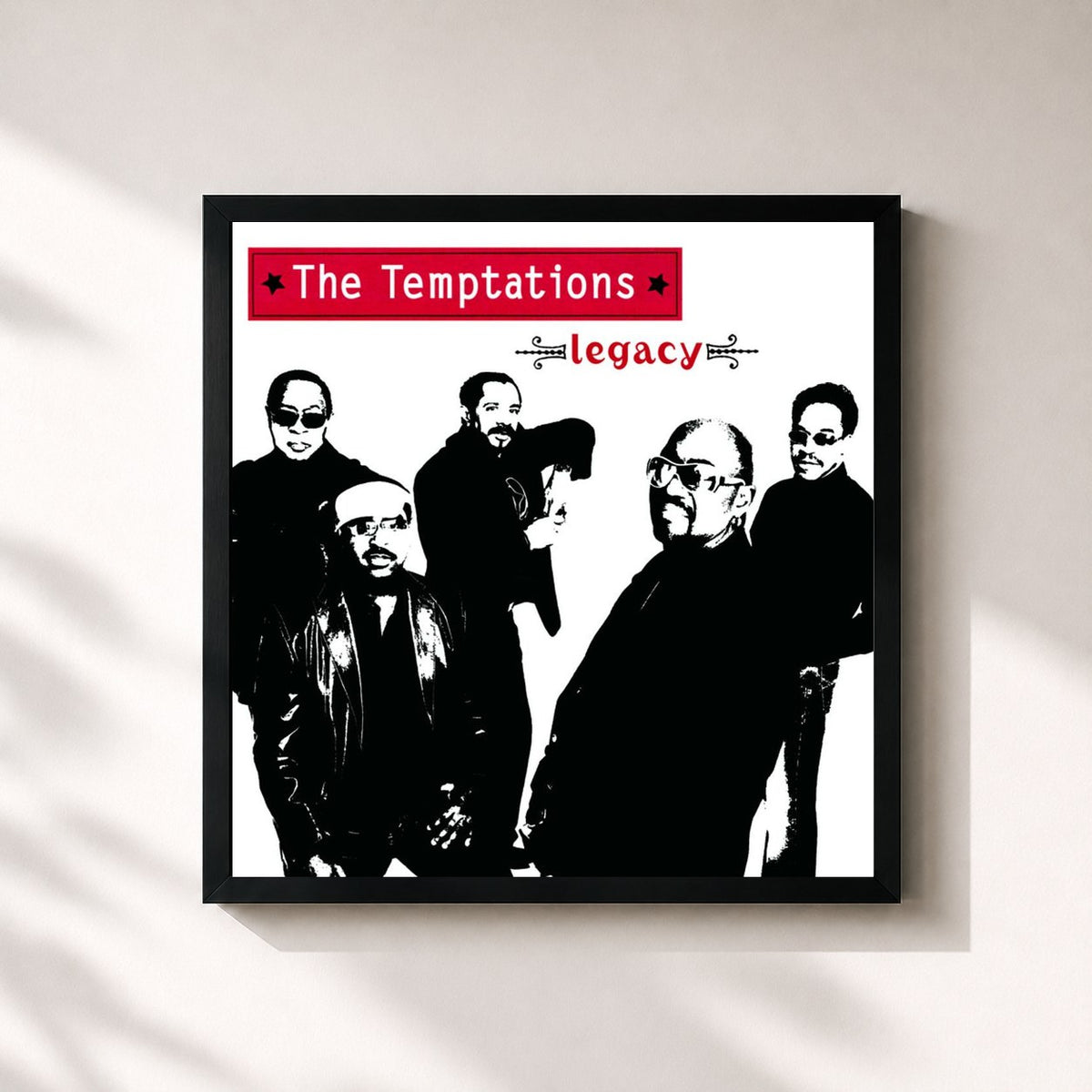 #noir Tableau carré de l'album Legacy de The Temptations, cadre noir 32x32 cm