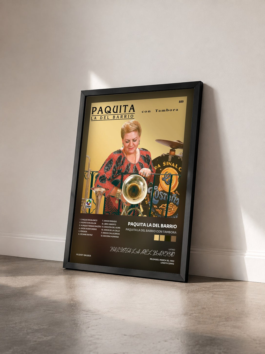 #noir Paquita La Del Barrio Con Tambora by PAQUITA LA DEL BARRIO as a framed art print seen at an angle, black frame