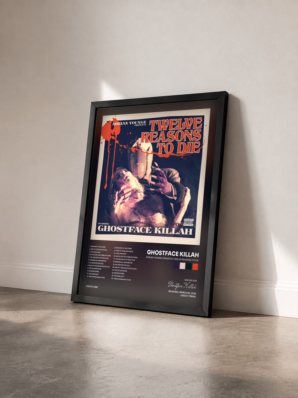 #noir Adrian Younge Presents: Twelve Reasons To Die di Ghostface Killah in stampa incorniciata vista di tre quarti, cornice nera