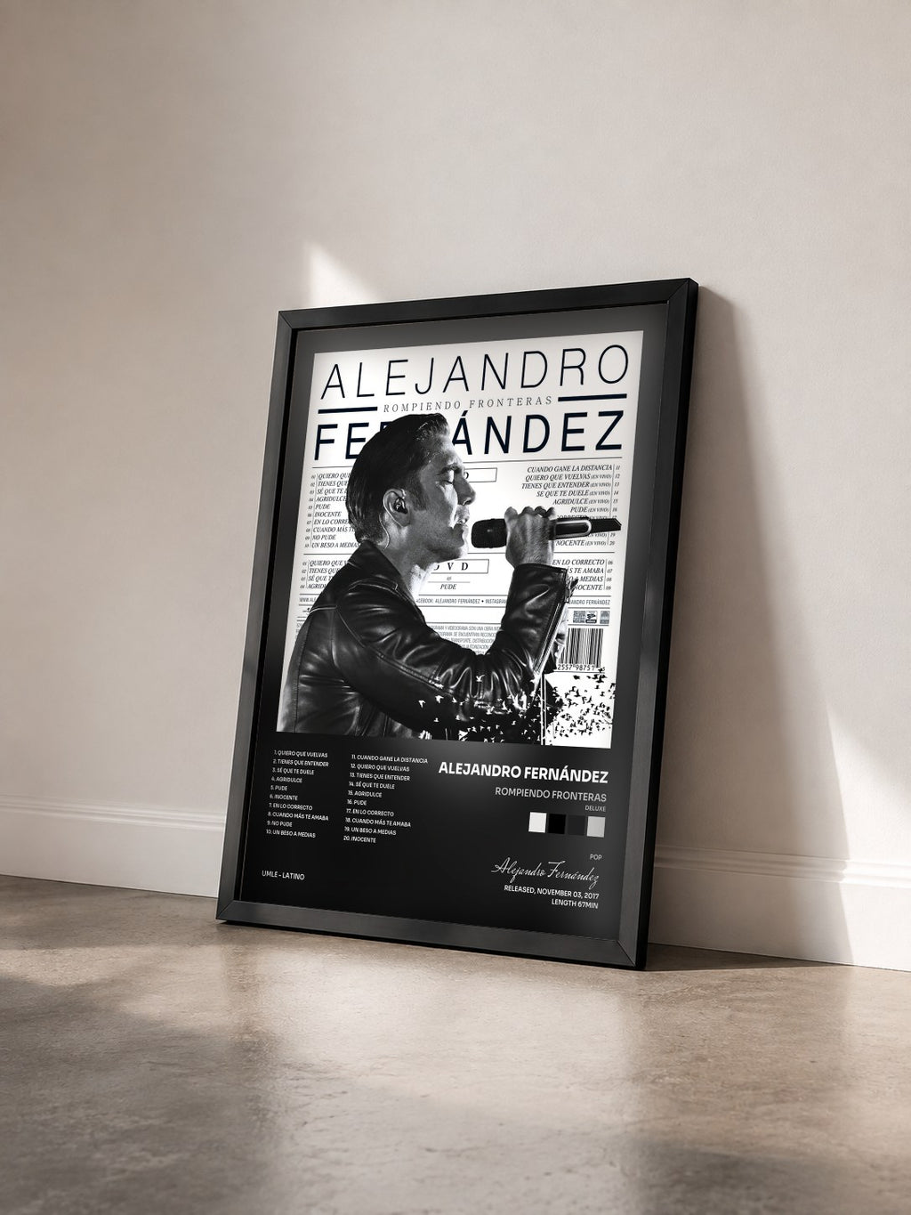 #noir Tableau de l'album Rompiendo Fronteras (Deluxe) de Alejandro Fernández vu de trois quarts, cadre noir