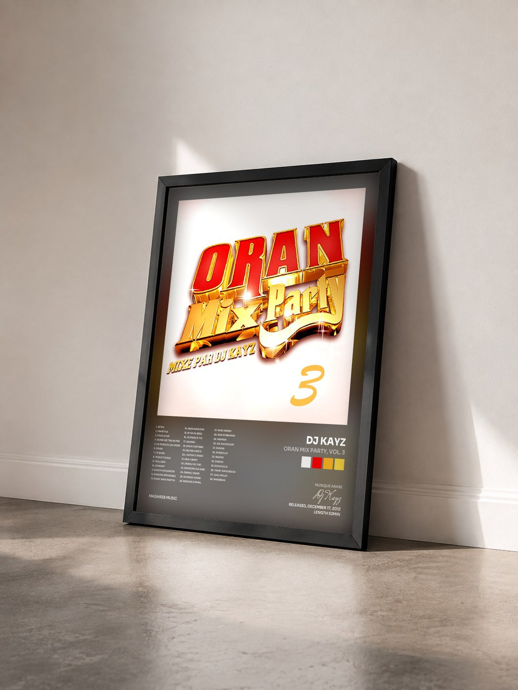 #noir Oran Mix Party, Vol. 3 by Dj Kayz as a framed art print seen at an angle, black frame