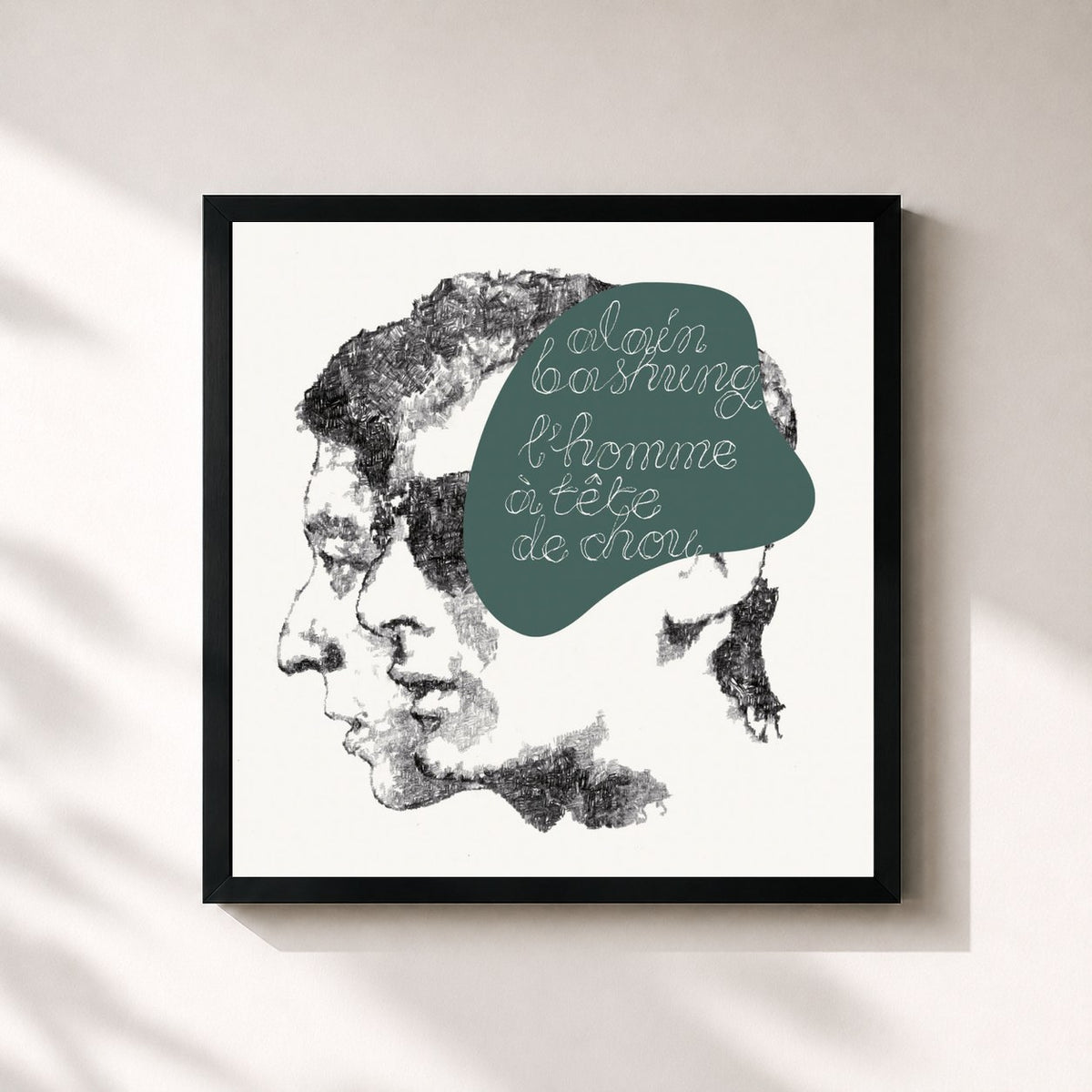 #noir L'Homme A Tête De Chou di Alain Bashung in stampa quadrata incorniciata, cornice nera 32x32 cm