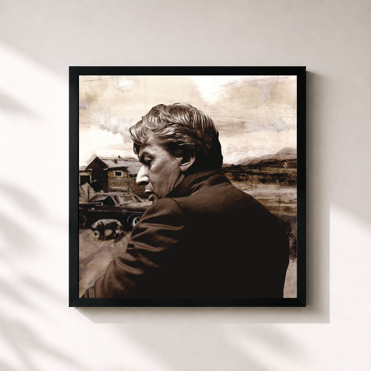 #noir Tableau carré de l'album Bleu Pétrole de Alain Bashung, cadre noir 32x32 cm