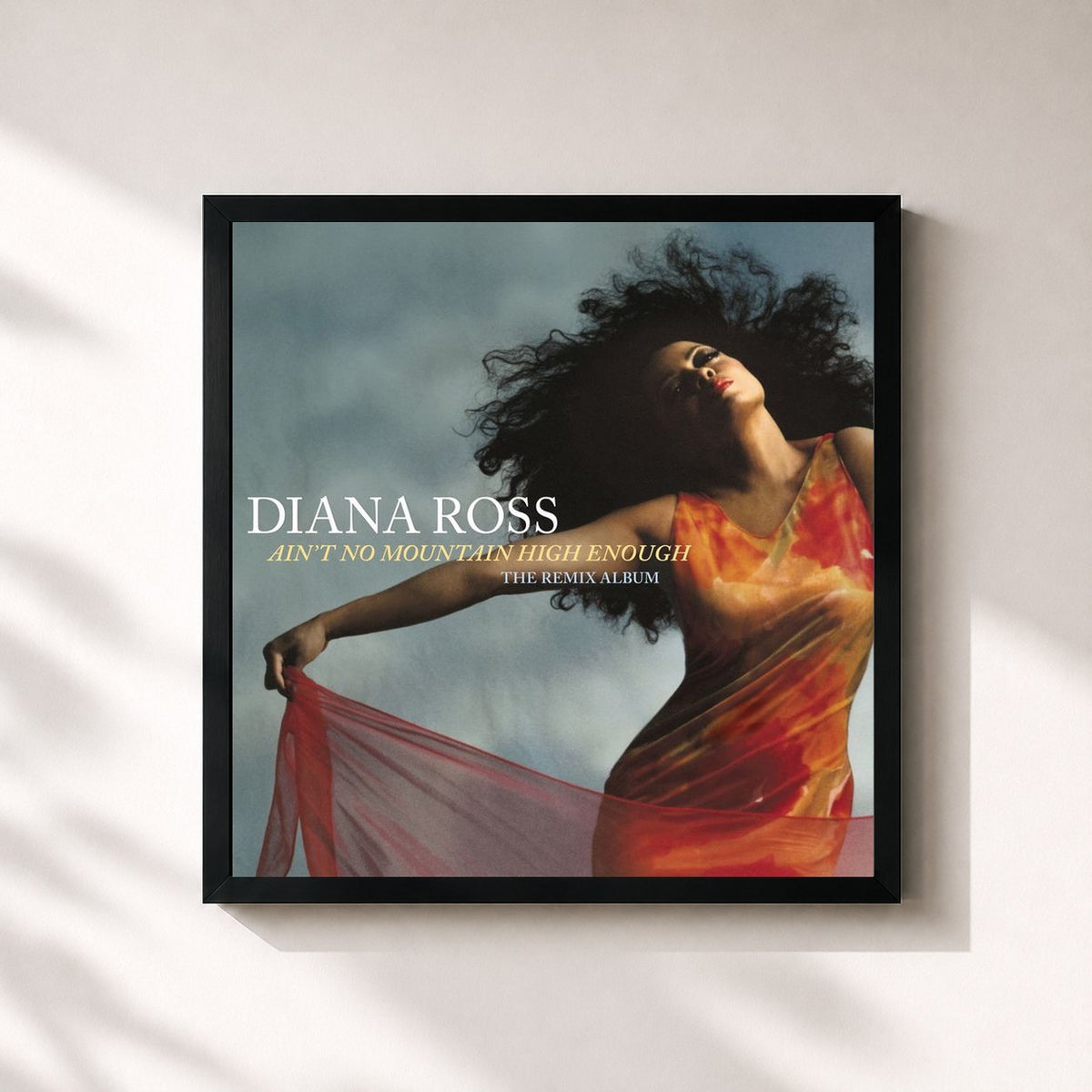 #noir Tableau carré de l'album Ain't No Mountain High Enough: The Remix Album de Diana Ross, cadre noir 32x32 cm