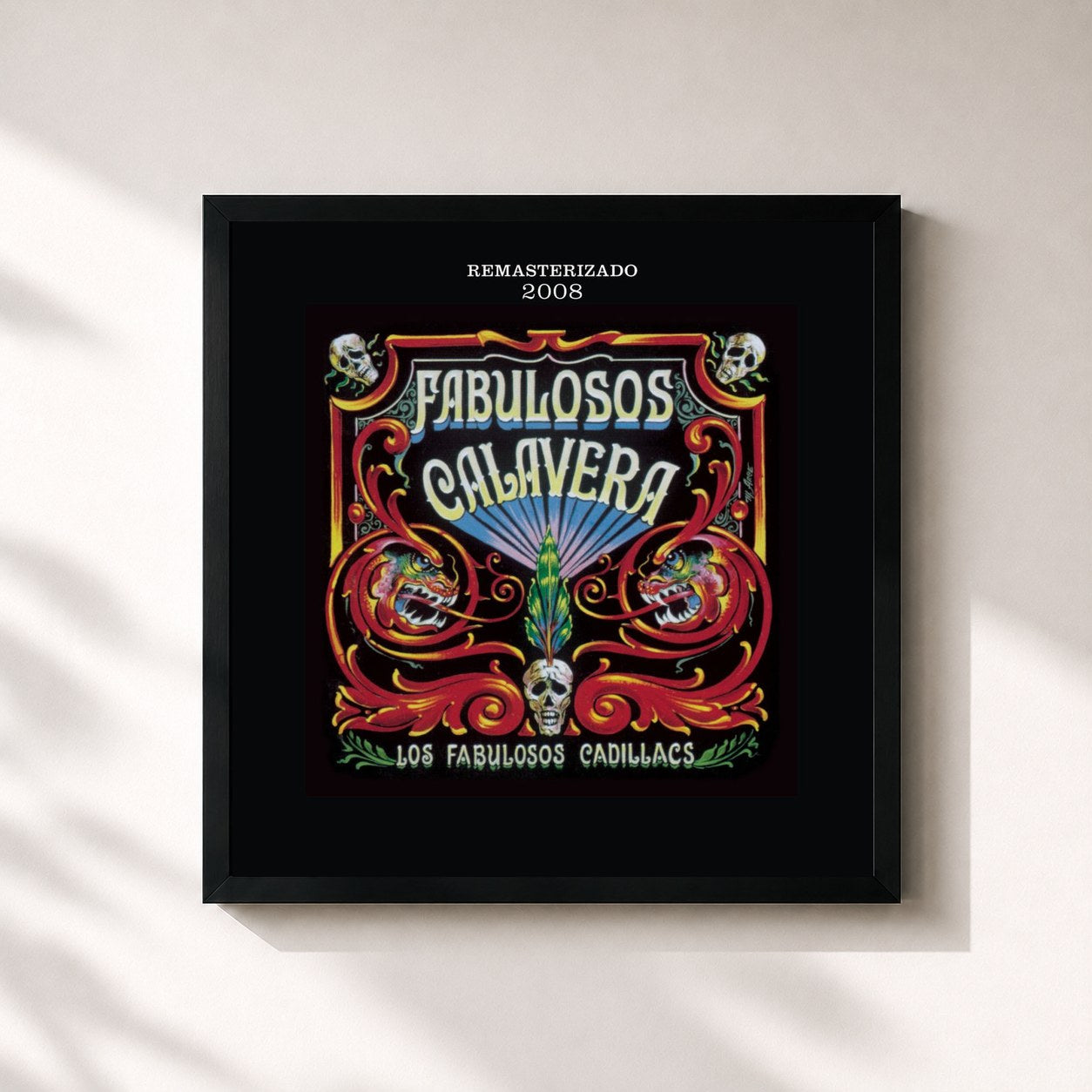 #noir Tableau carré de l'album Fabulosos Calavera de Los Fabulosos Cadillacs, cadre noir 32x32 cm