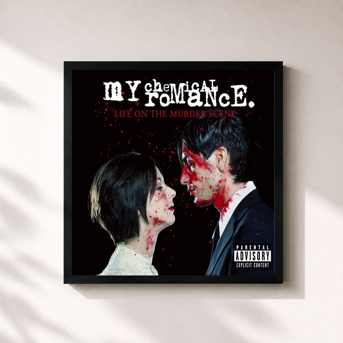 #noir Tableau carré de l'album Life on the Murder Scene de My Chemical Romance, cadre noir 32x32 cm