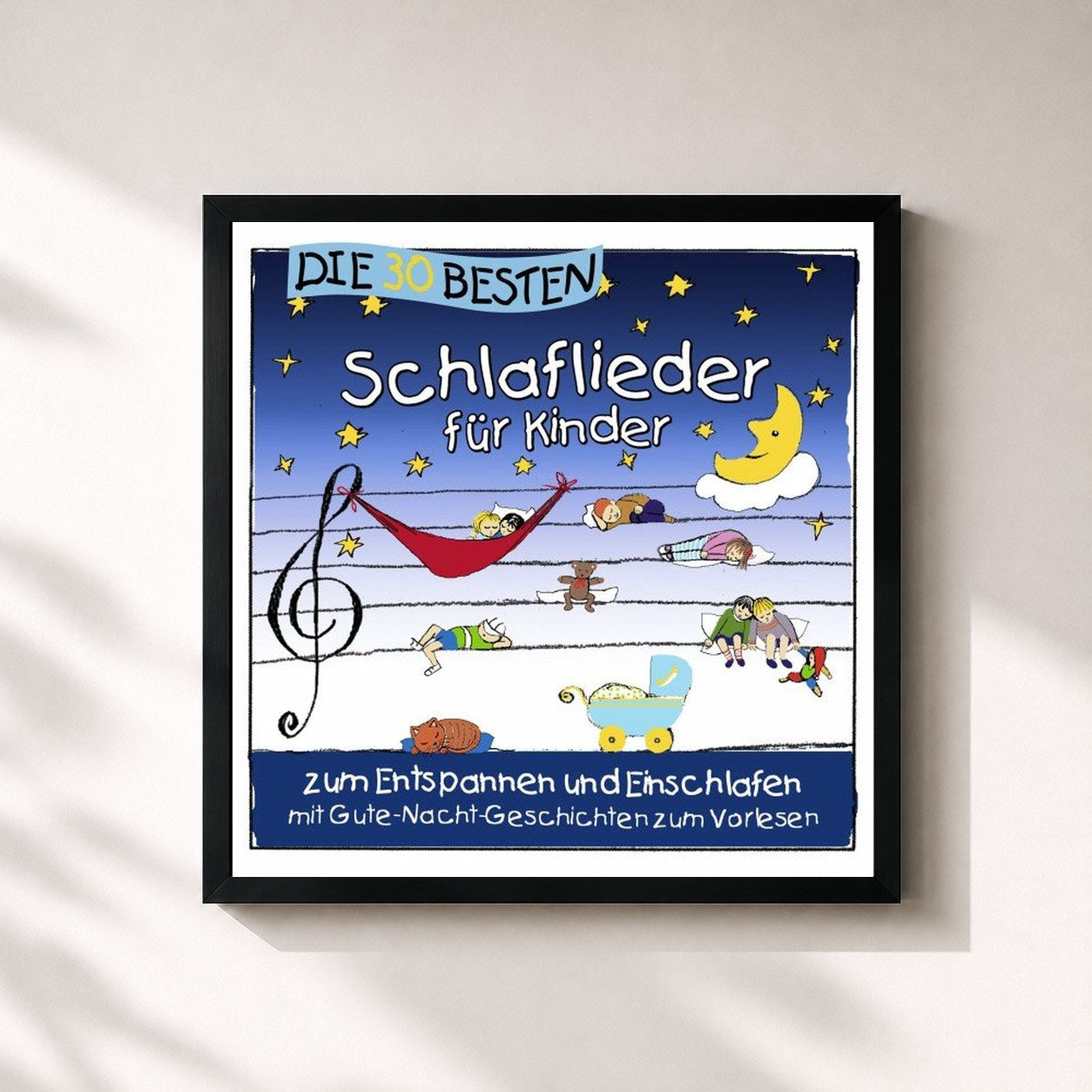 #noir Tableau carré de l'album Die 30 besten Schlaflieder für Kinder de Simone Sommerland, cadre noir 32x32 cm