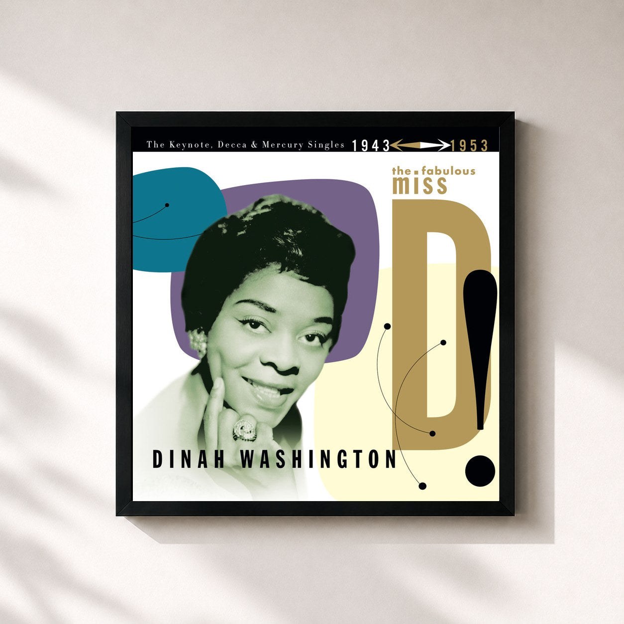 #noir Tableau carré de l'album The Fabulous Miss D! The Keynote, Decca And Mercury Singles 1943-1953 de Dinah Washington, cadre noir 32x32 cm