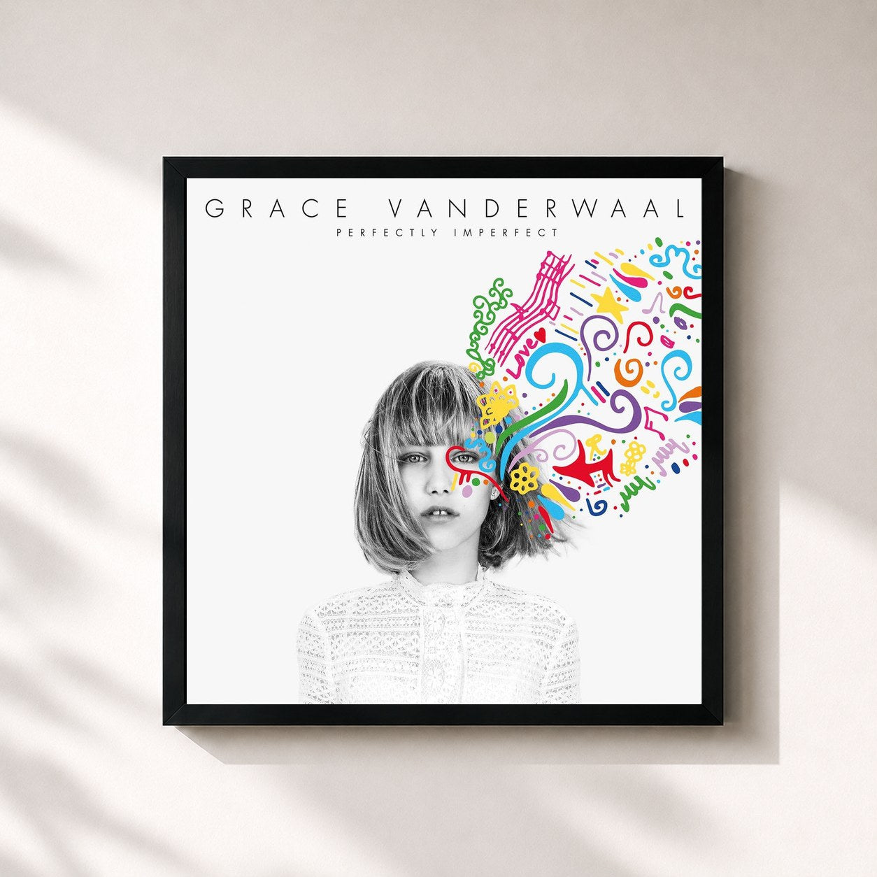 #noir Tableau carré de l'album Perfectly Imperfect de Grace VanderWaal, cadre noir 32x32 cm