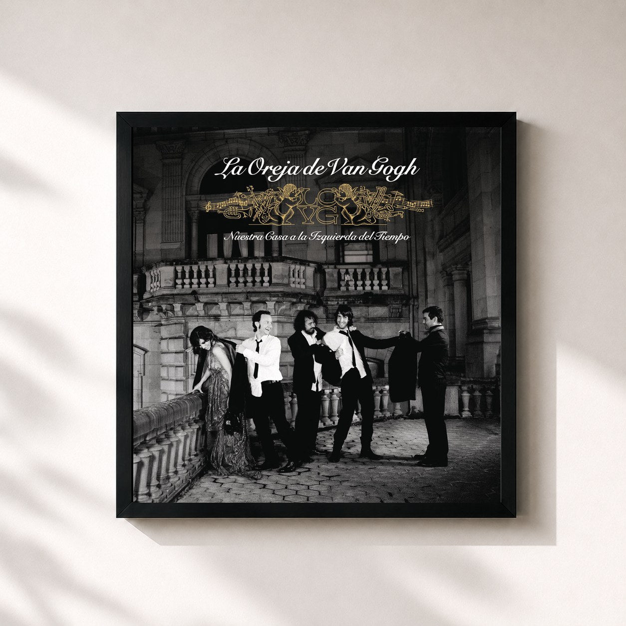 #noir Tableau carré de l'album Nuestra Casa a la Izquierda del Tiempo de La Oreja de Van Gogh, cadre noir 32x32 cm