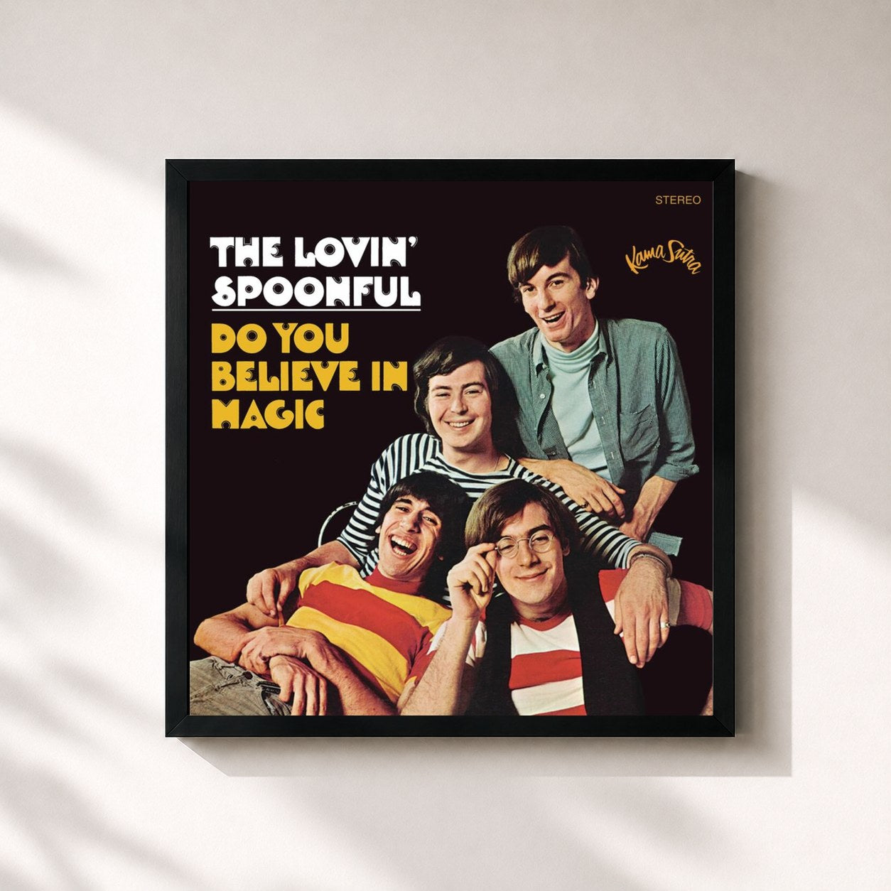 #noir Tableau carré de l'album Do you Believe In Magic de The Lovin' Spoonful, cadre noir 32x32 cm
