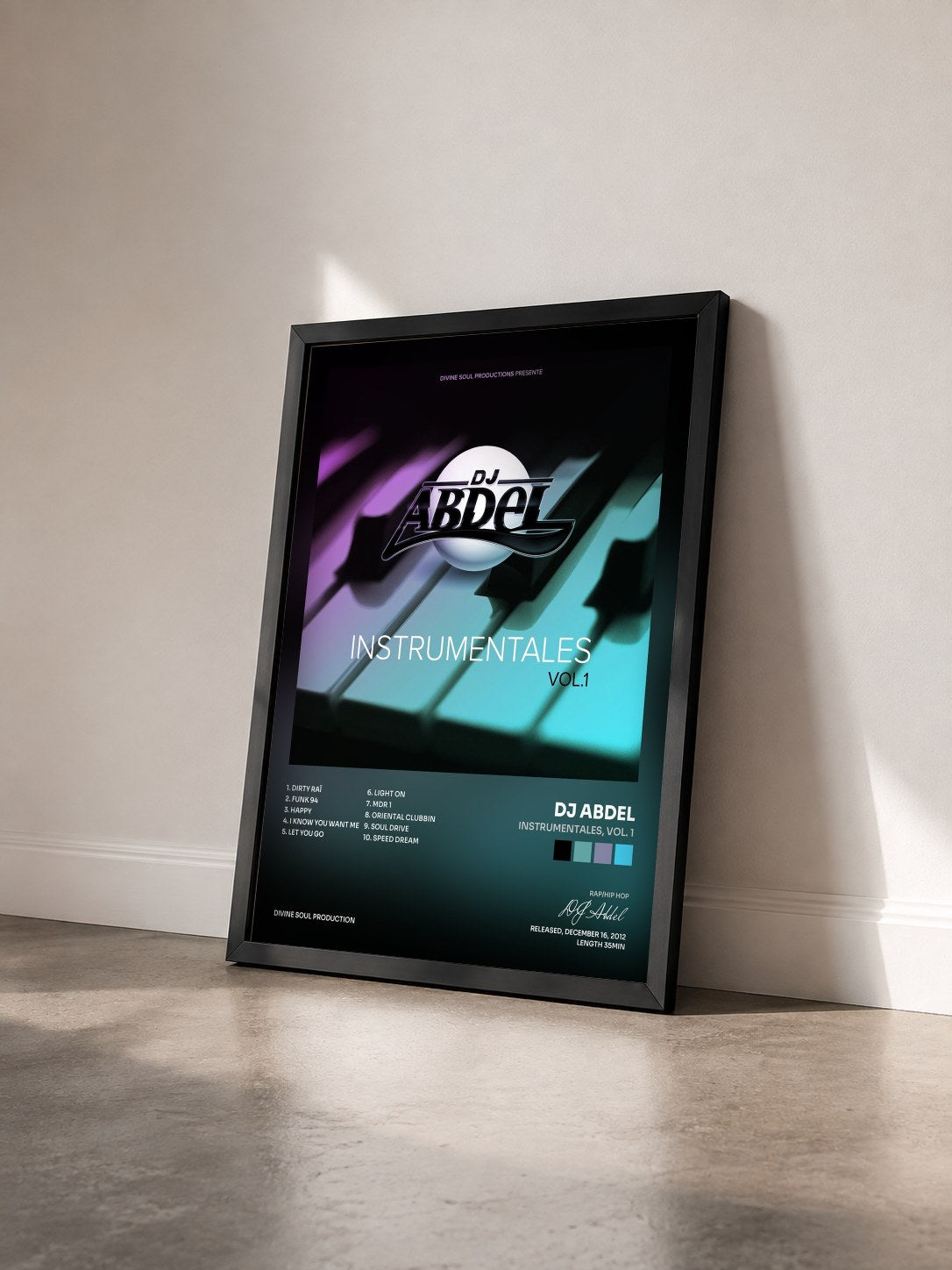#noir Tableau de l'album Instrumentales, vol. 1 de DJ Abdel vu de trois quarts, cadre noir