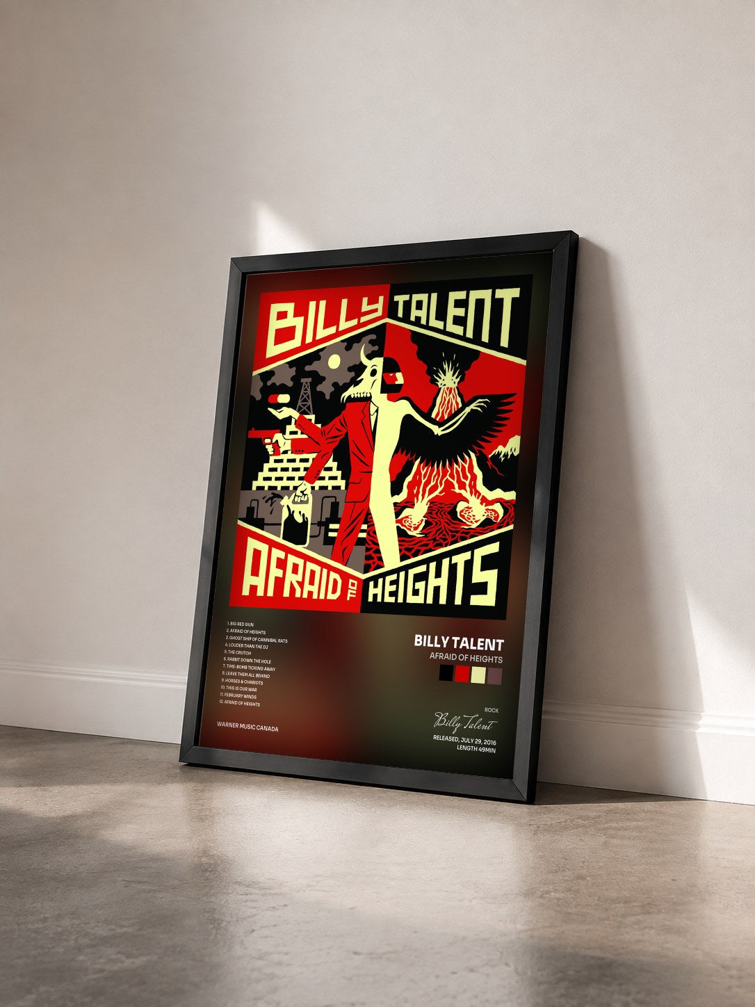 #noir Afraid of Heights von Billy Talent als gerahmter Kunstdruck von schräg gesehen, schwarzer Rahmen