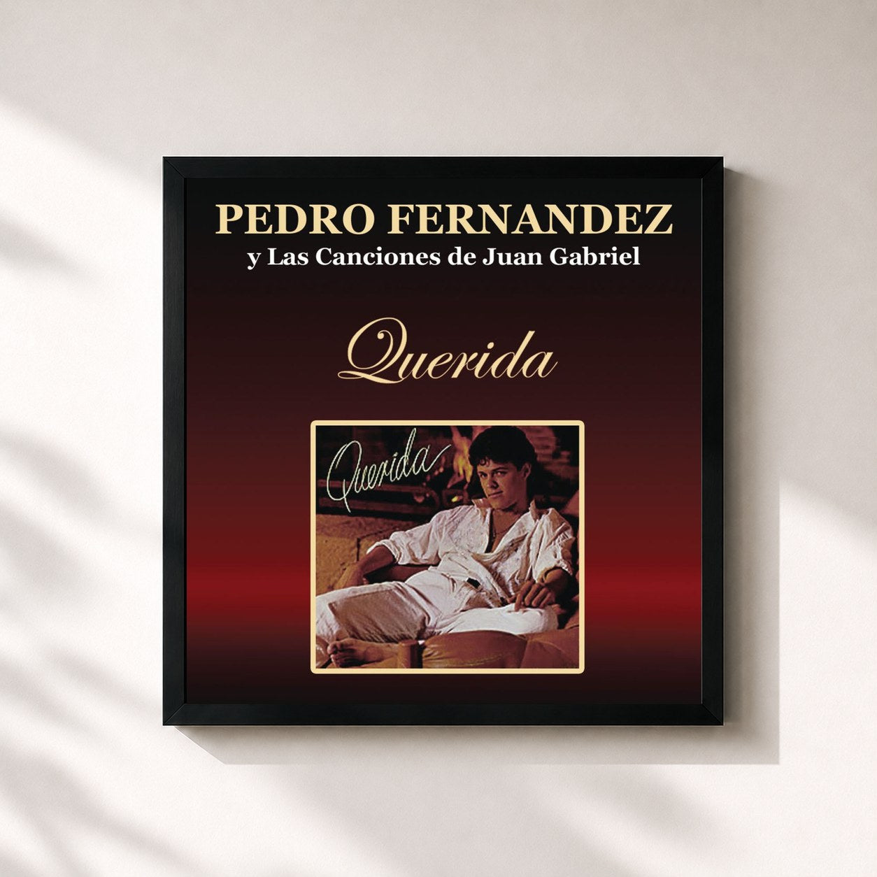 #noir Tableau carré de l'album Pedro Fernández Y Las Canciones de Juan Gabriel "Querida" de Pedrito Fernandez, cadre noir 32x32 cm