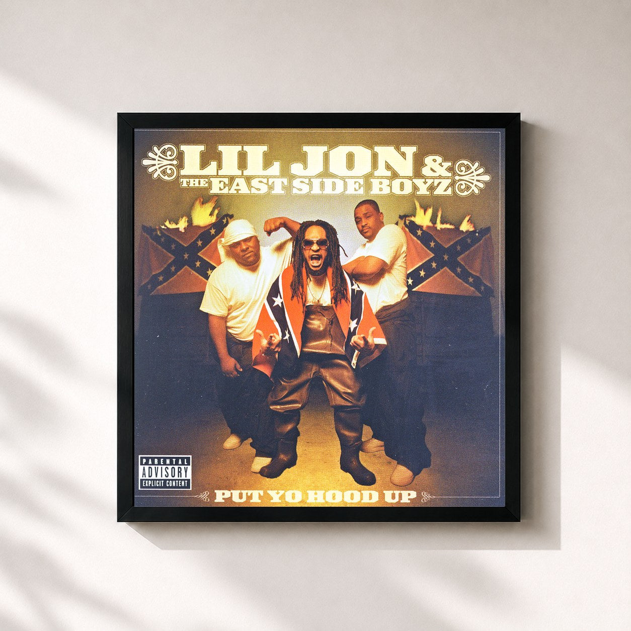 #noir Tableau carré de l'album Put Yo Hood Up de Lil Jon & The East Side Boyz, cadre noir 32x32 cm