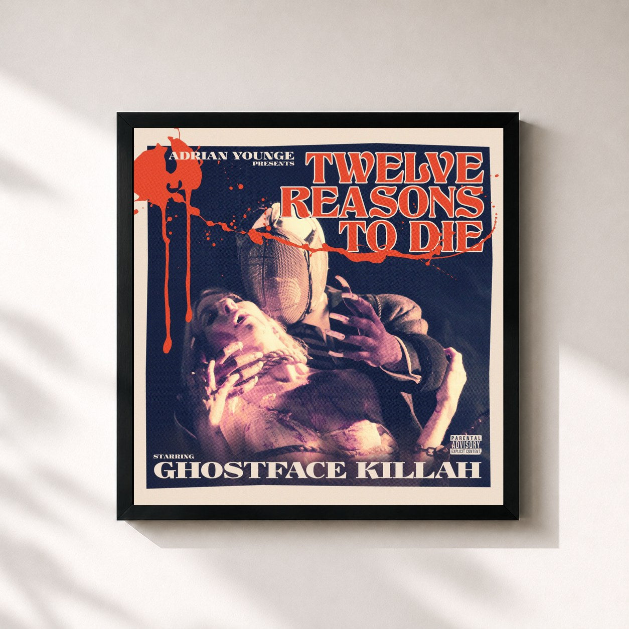 #noir Tableau carré de l'album Adrian Younge Presents: Twelve Reasons To Die de Ghostface Killah, cadre noir 32x32 cm