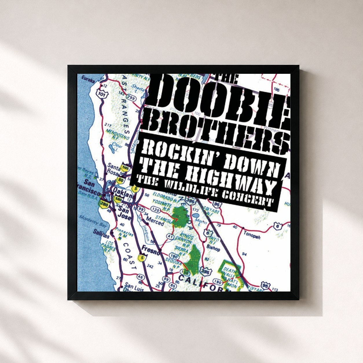 #noir Tableau carré de l'album Rockin' Down The Highway: The Wildlife Concert de The Doobie Brothers, cadre noir 32x32 cm
