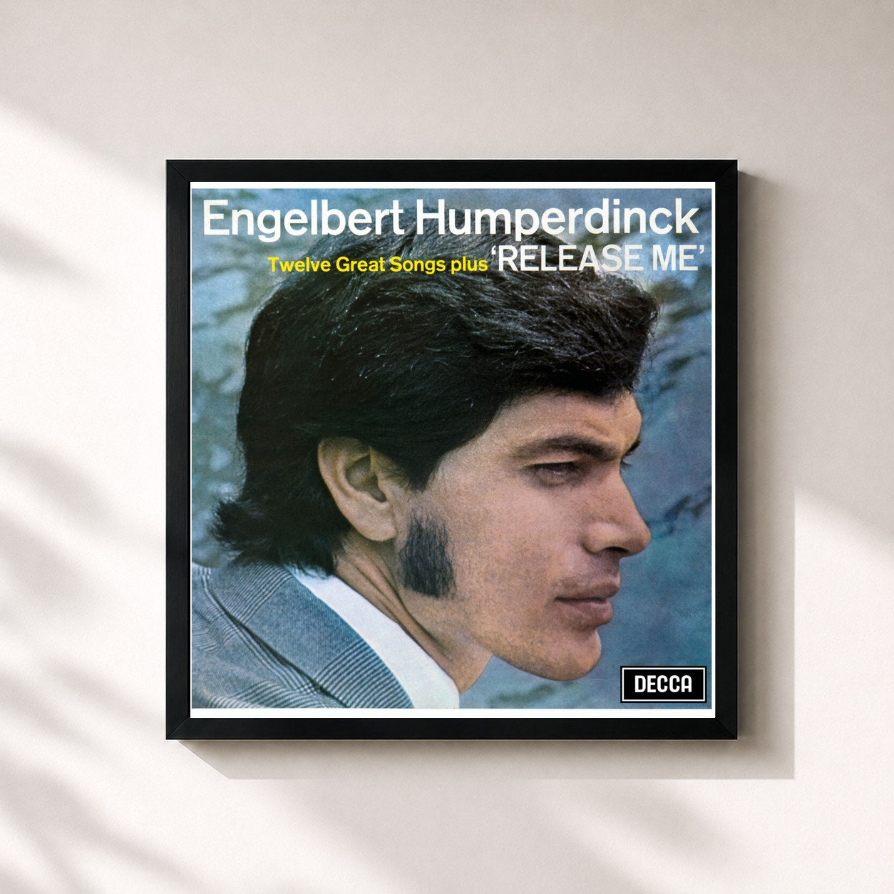 #noir Tableau carré de l'album Release Me de Engelbert Humperdinck, cadre noir 32x32 cm