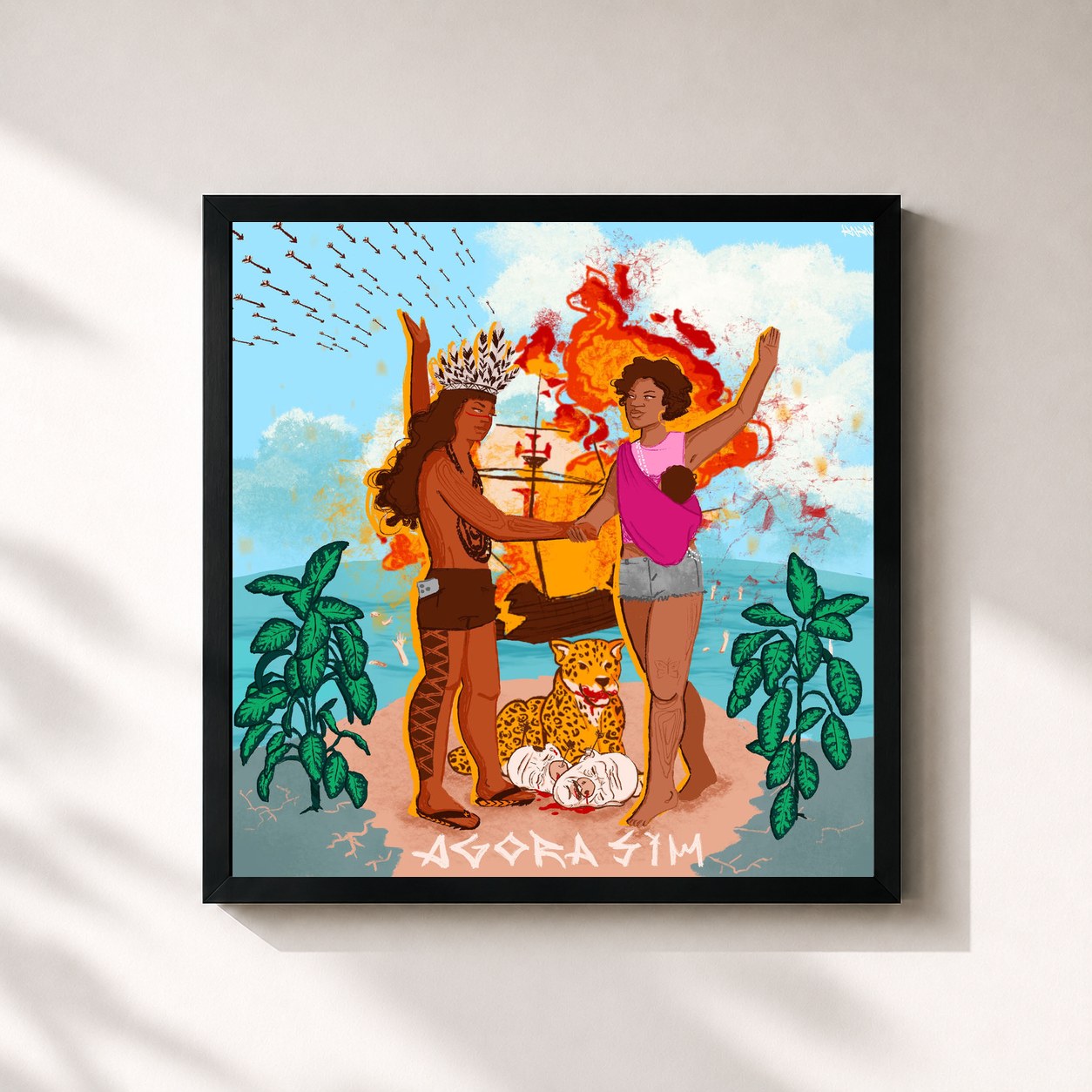 #noir Tableau carré de l'album TAMBORES, CAFEZAIS, FUZIS, GUARANAS E OUTRAS BRASILIDADES de FBC, cadre noir 32x32 cm