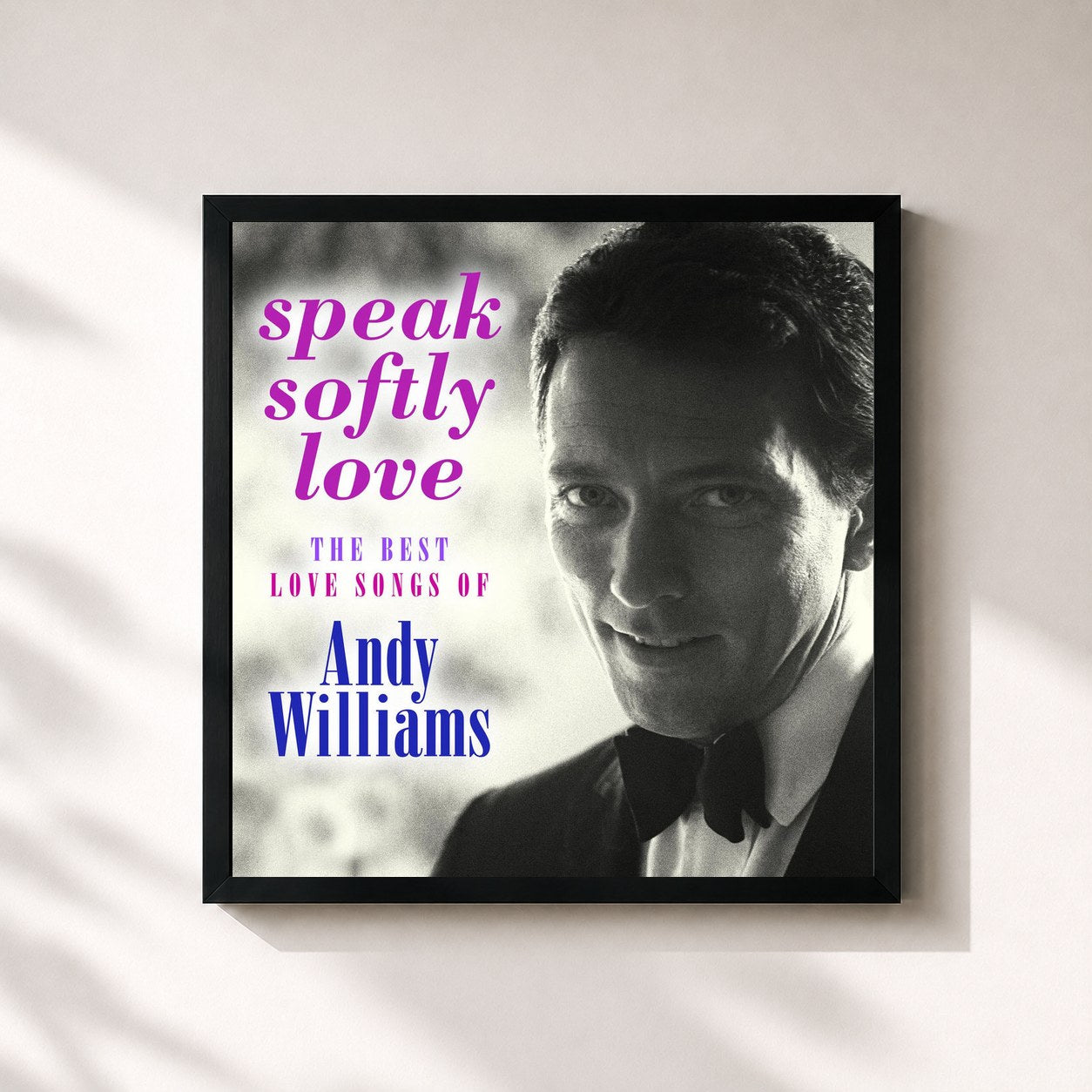 #noir Tableau carré de l'album Speak Softly Love: The Best Love Songs of Andy Williams de Andy Williams, cadre noir 32x32 cm