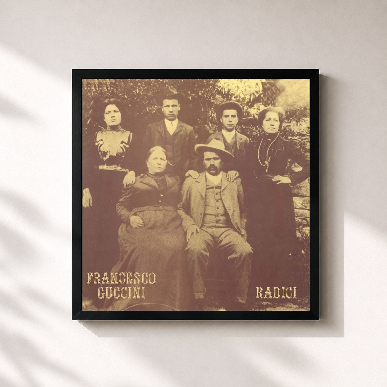 #noir Tableau carré de l'album Radici de Francesco Guccini, cadre noir 32x32 cm
