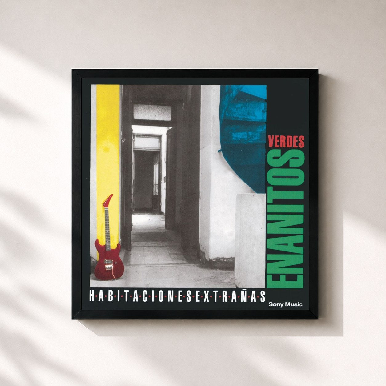#noir Tableau carré de l'album Habitaciones Extrañas de Los Enanitos Verdes, cadre noir 32x32 cm