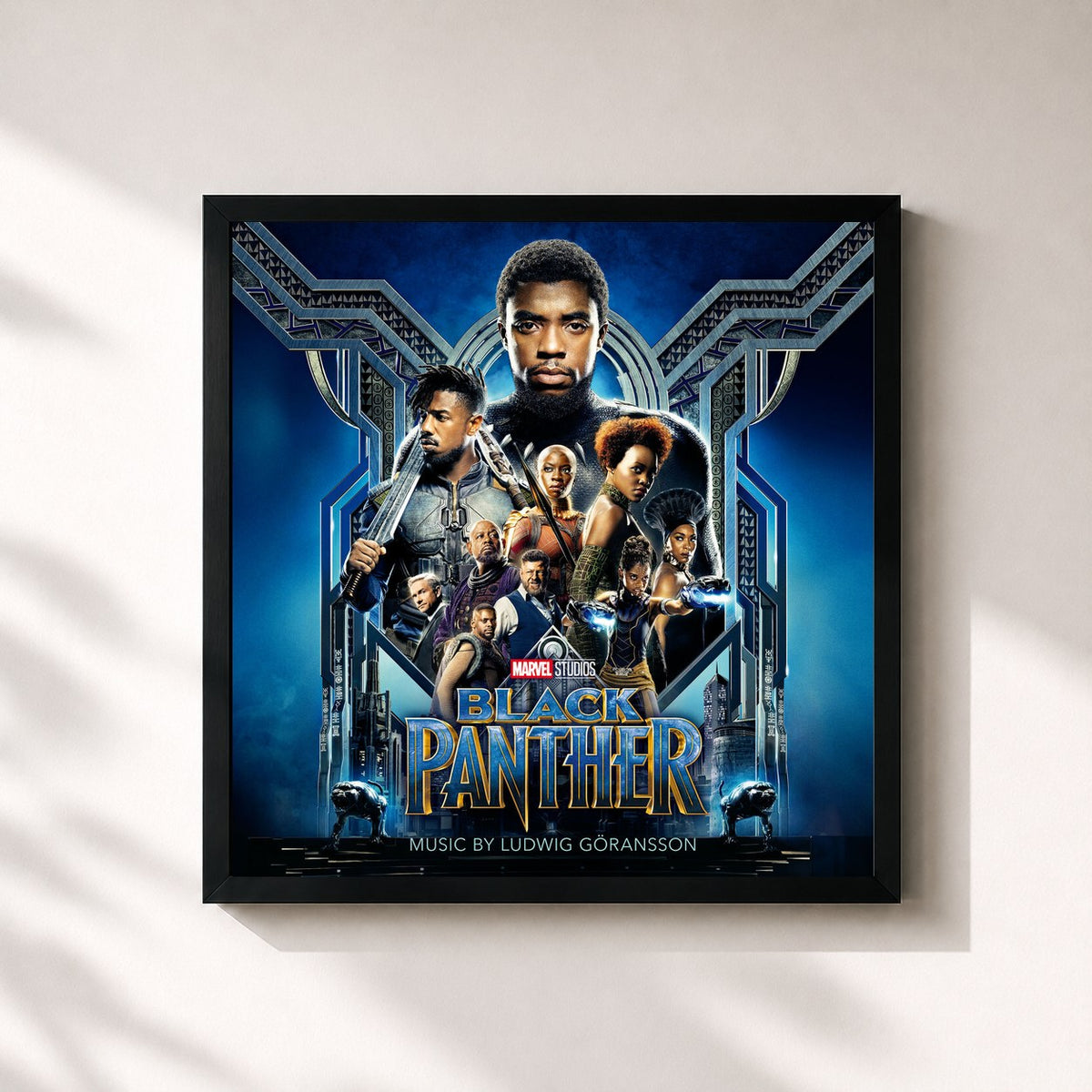 #noir Tableau carré de l'album Black Panther (Original Score) de Ludwig Goransson, cadre noir 32x32 cm