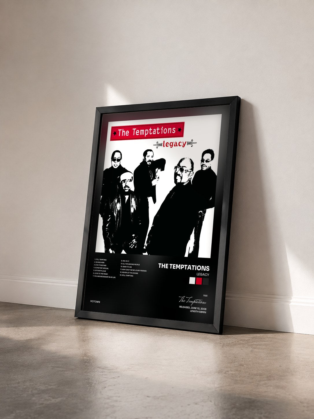 #noir Tableau de l'album Legacy de The Temptations vu de trois quarts, cadre noir