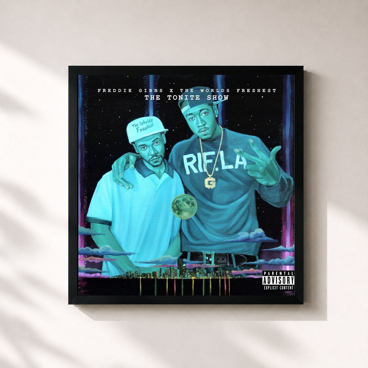 #noir Tableau carré de l'album The Tonite Show with Freddie Gibbs & The Worlds Freshest de Freddie Gibbs, cadre noir 32x32 cm