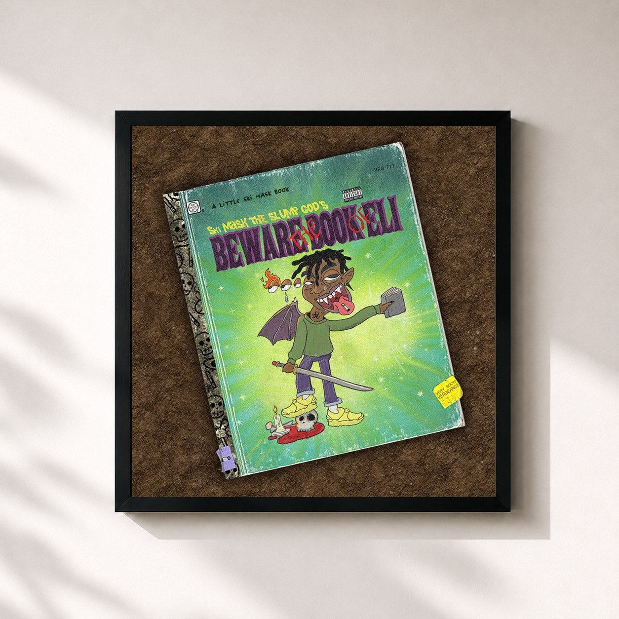 #noir Tableau carré de l'album BEWARE THE BOOK OF ELI de Ski Mask the Slump God, cadre noir 32x32 cm