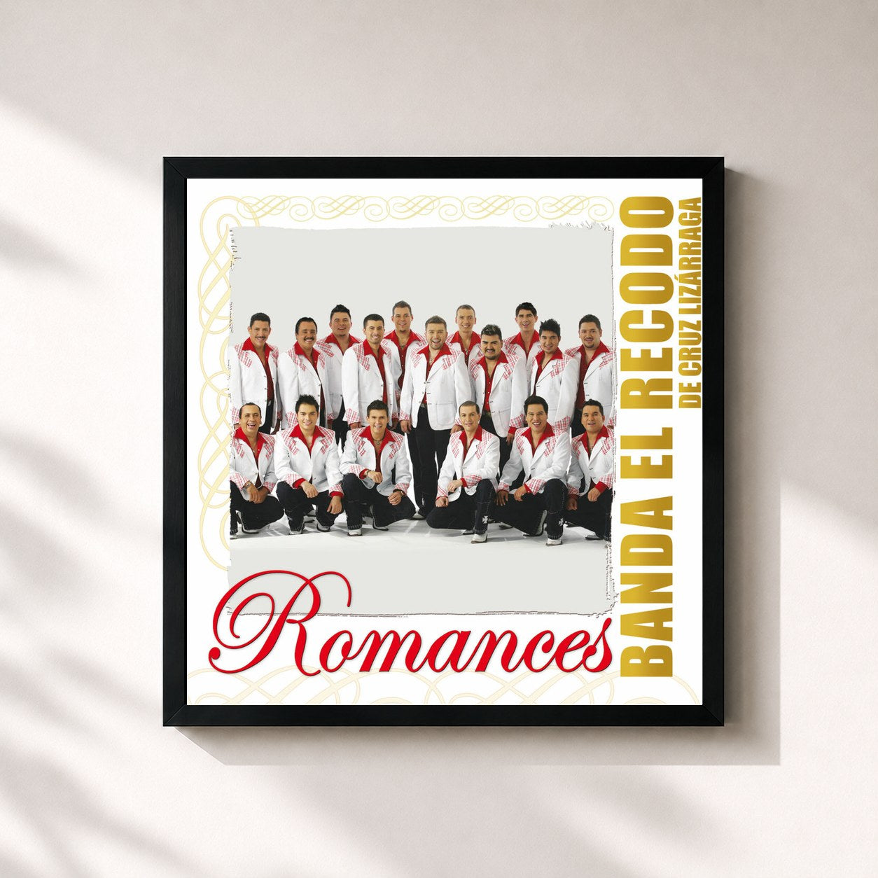 #noir Tableau carré de l'album Romances de Banda El Recodo De Cruz Lizarraga, cadre noir 32x32 cm