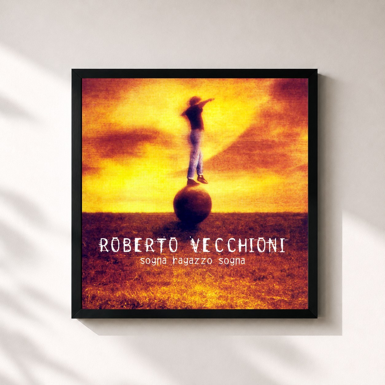 #noir Tableau carré de l'album Sogna Ragazzo Sogna de Roberto Vecchioni, cadre noir 32x32 cm