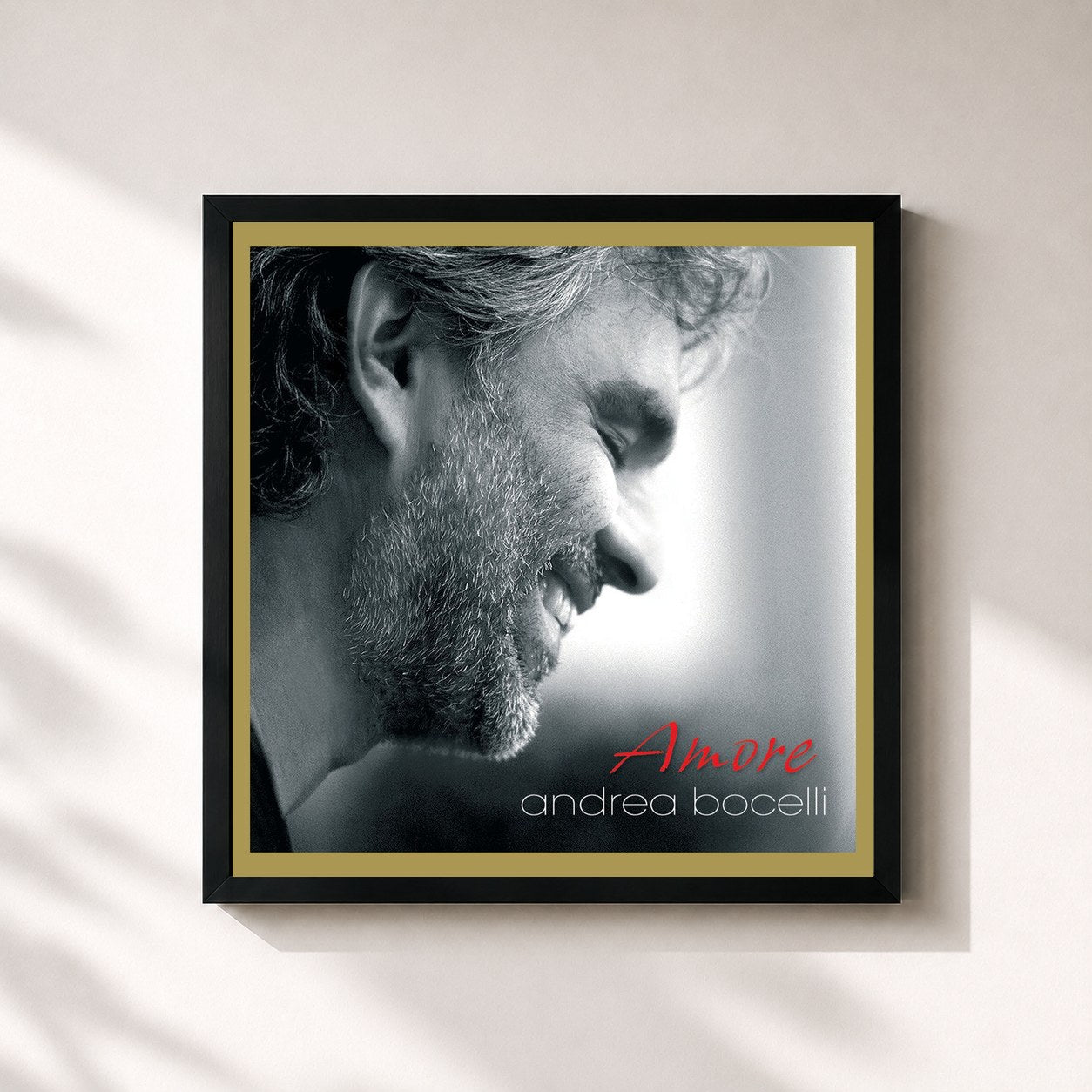 #noir Tableau carré de l'album Amore (Super Deluxe) de Andrea Bocelli, cadre noir 32x32 cm