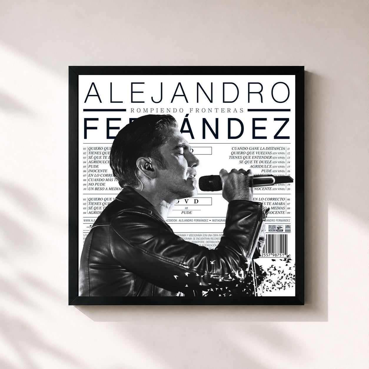 #noir Tableau carré de l'album Rompiendo Fronteras (Deluxe) de Alejandro Fernández, cadre noir 32x32 cm