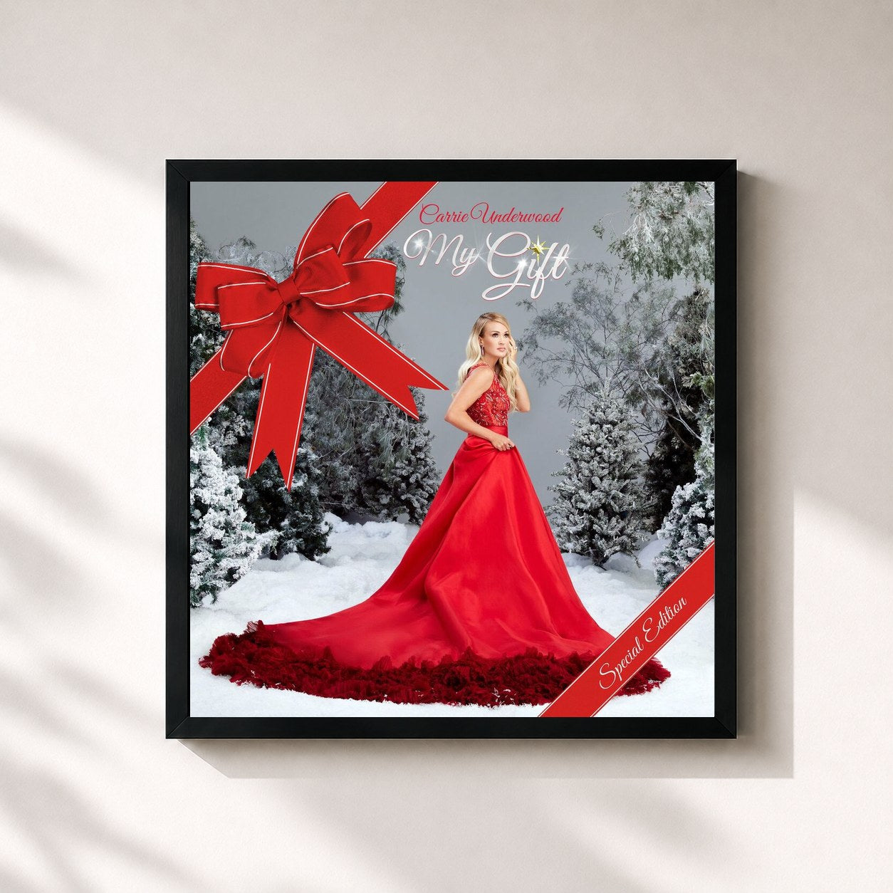 #noir Tableau carré de l'album My Gift (Special Edition) de Carrie Underwood, cadre noir 32x32 cm