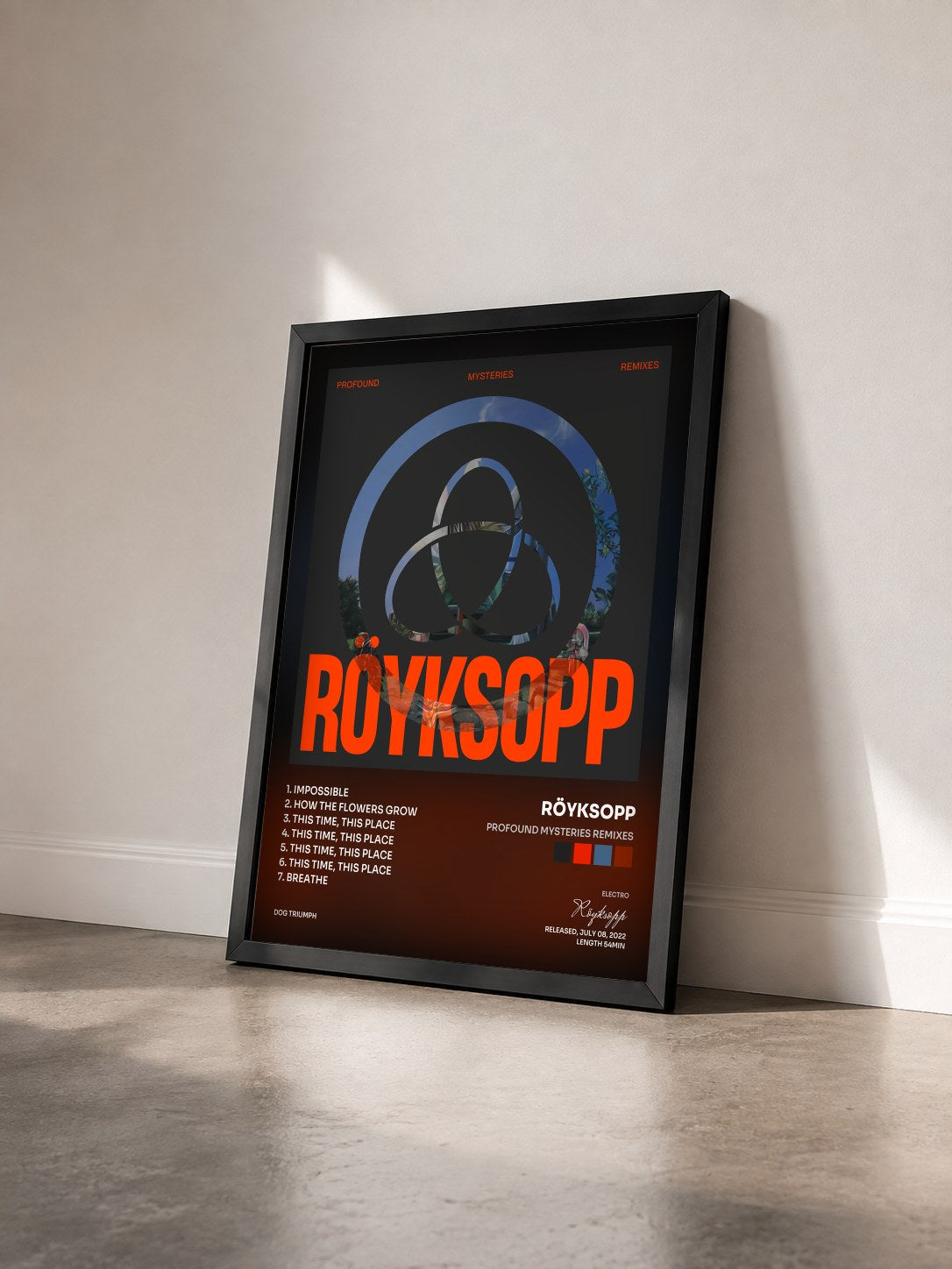 #noir Tableau de l'album Profound Mysteries Remixes de Röyksopp vu de trois quarts, cadre noir