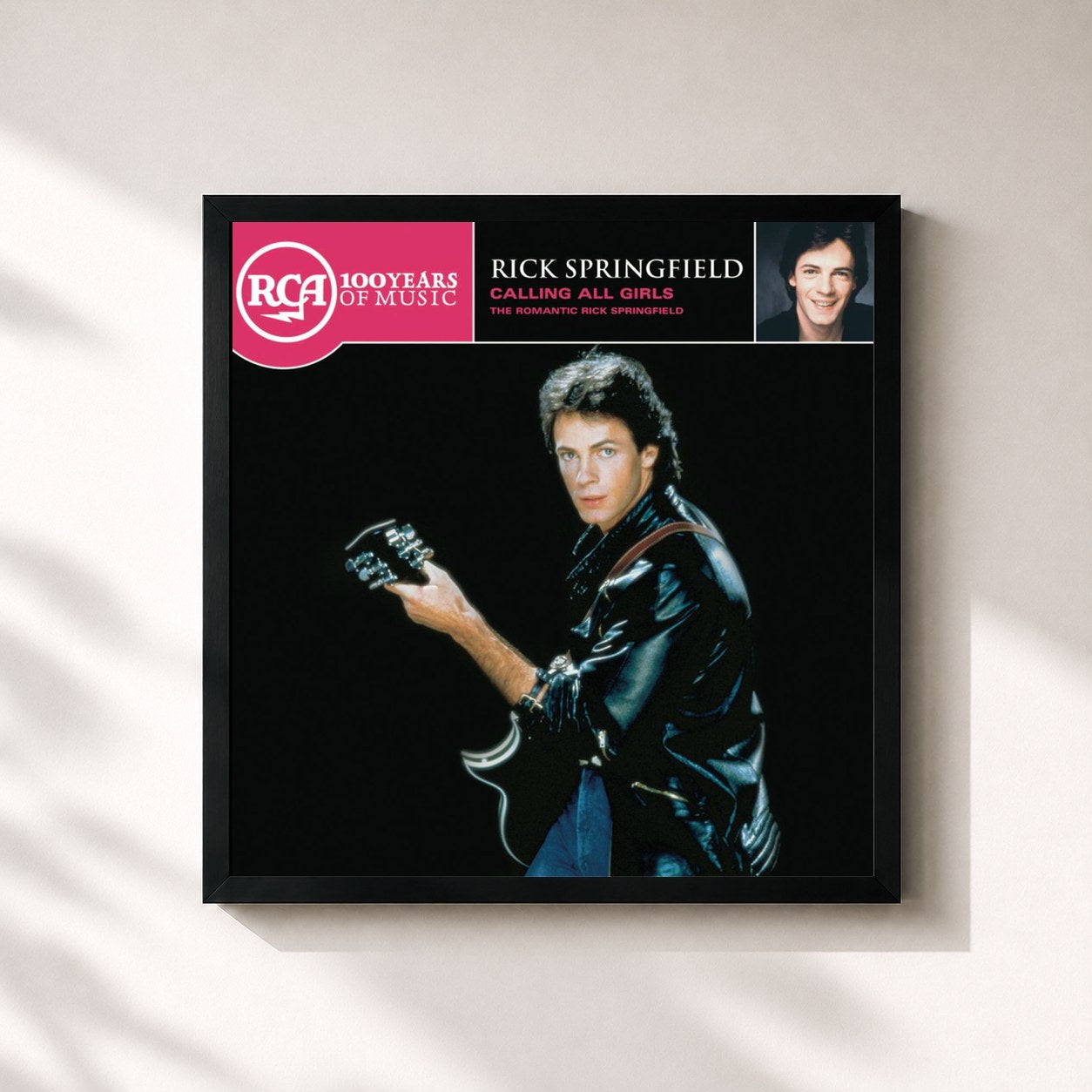 #noir Tableau carré de l'album Calling All Girls - The Romantic Rick Springfield de Rick Springfield, cadre noir 32x32 cm