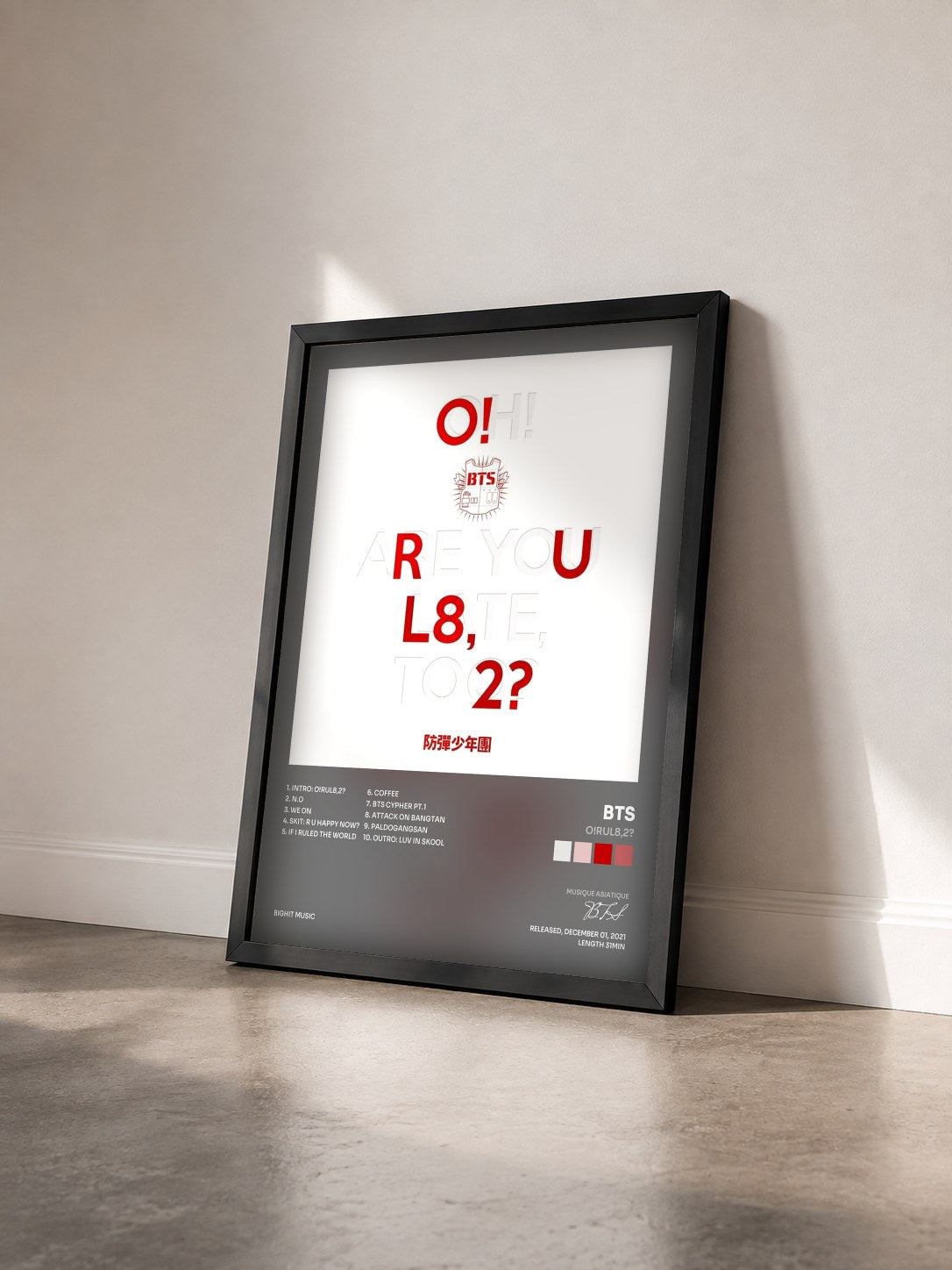 #noir Tableau de l'album O!RUL8,2? de BTS vu de trois quarts, cadre noir